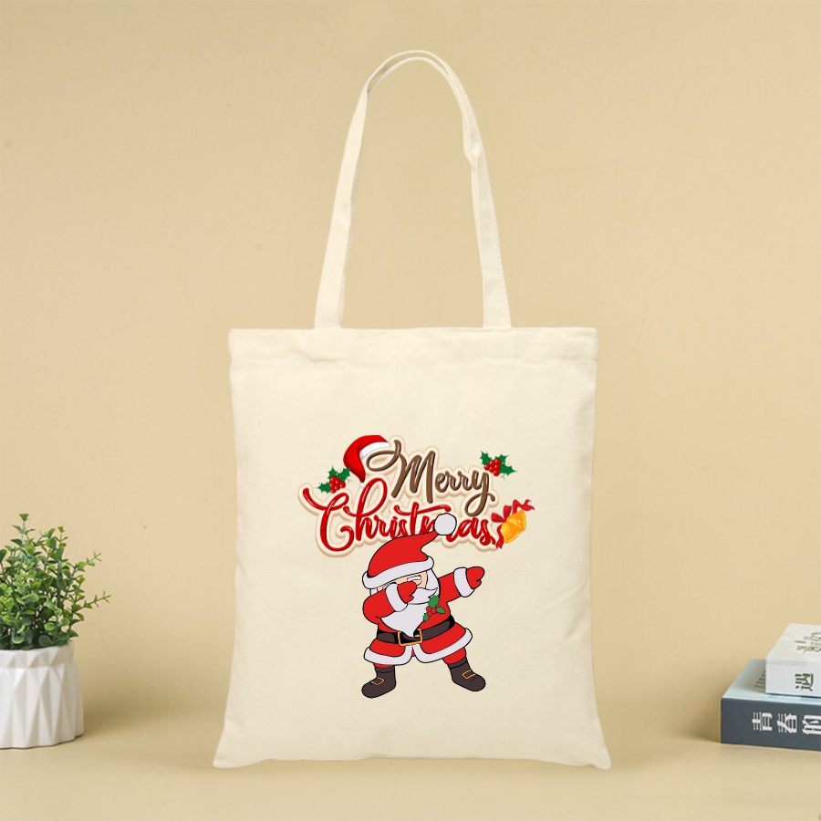 Túi vải canvas hình ông già Noel và người tuyết, có khoá kéo và ngăn phụ - 𝐖𝐞 𝐓𝐞𝐞 TOTE06_thumbnail_3