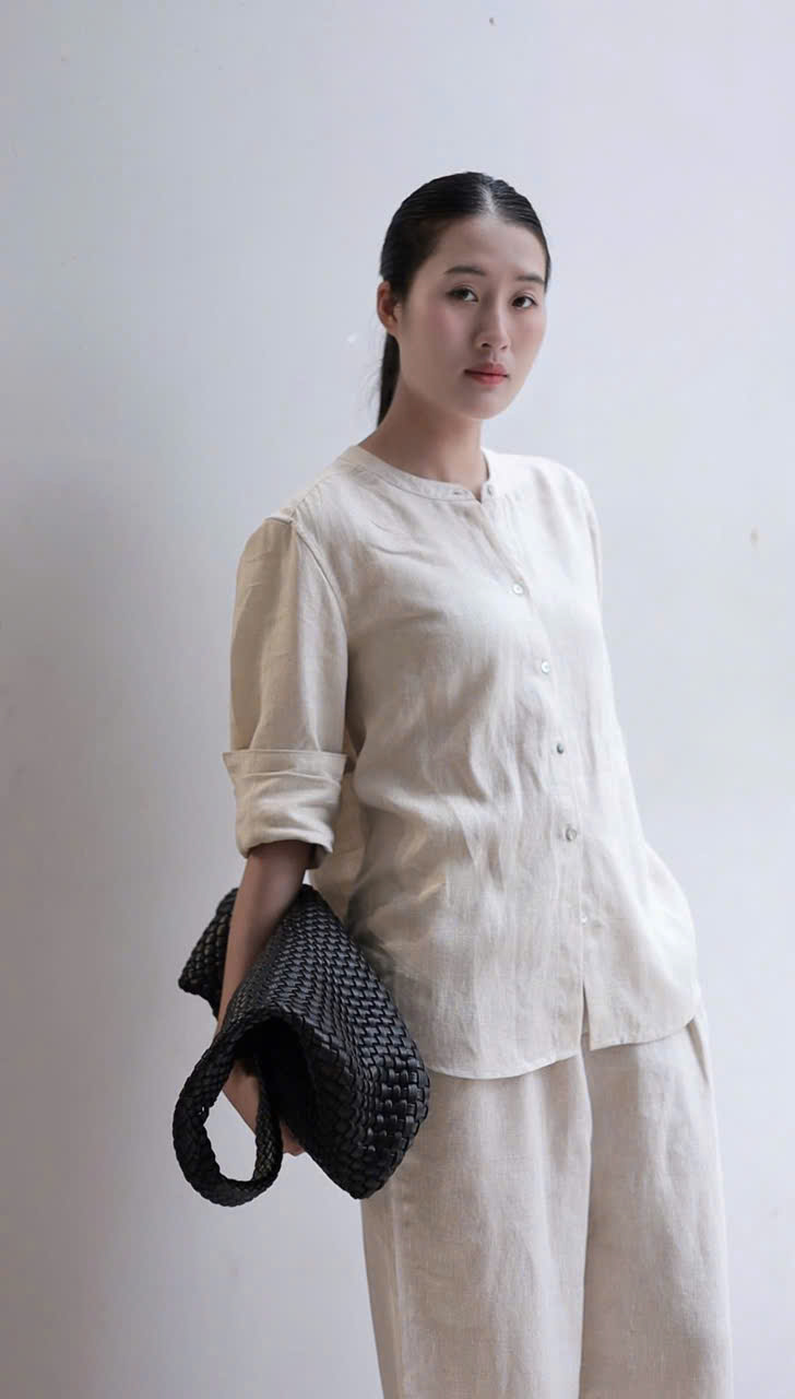 HA198 Áo somi cổ tàu ( XANH DƯƠNG )