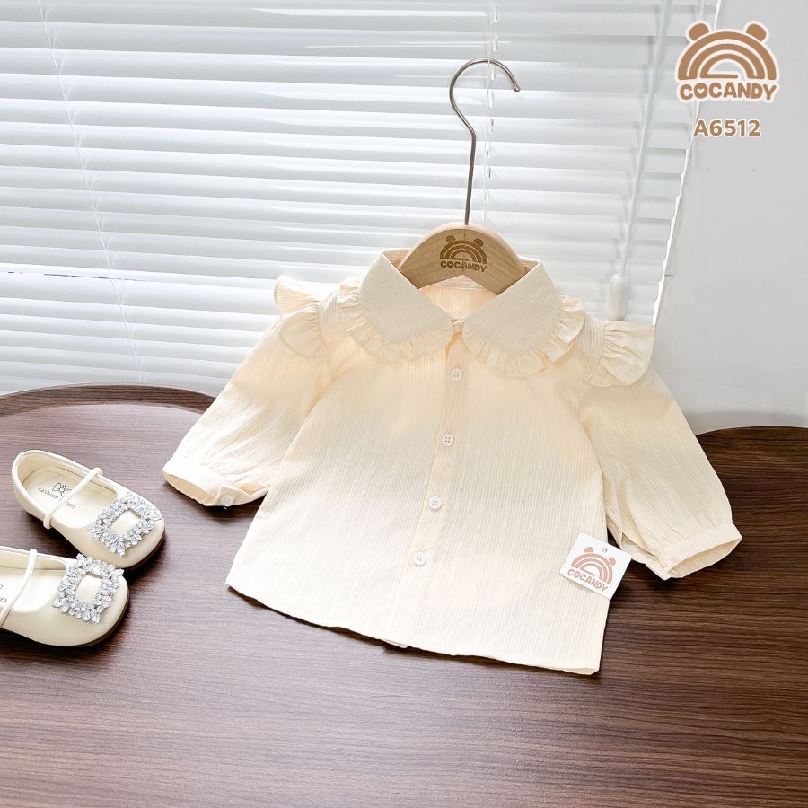 Áo dài sơ mi BE cổ viền bèo vai phối bèo_thumbnail_1