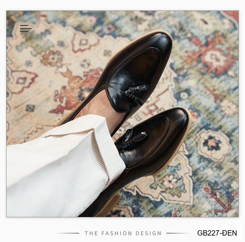 GB227 - Giày lười nam mũi nhọn da bò phong cách Anh Quốc, màu trắng đen sang trọng_thumbnail_2