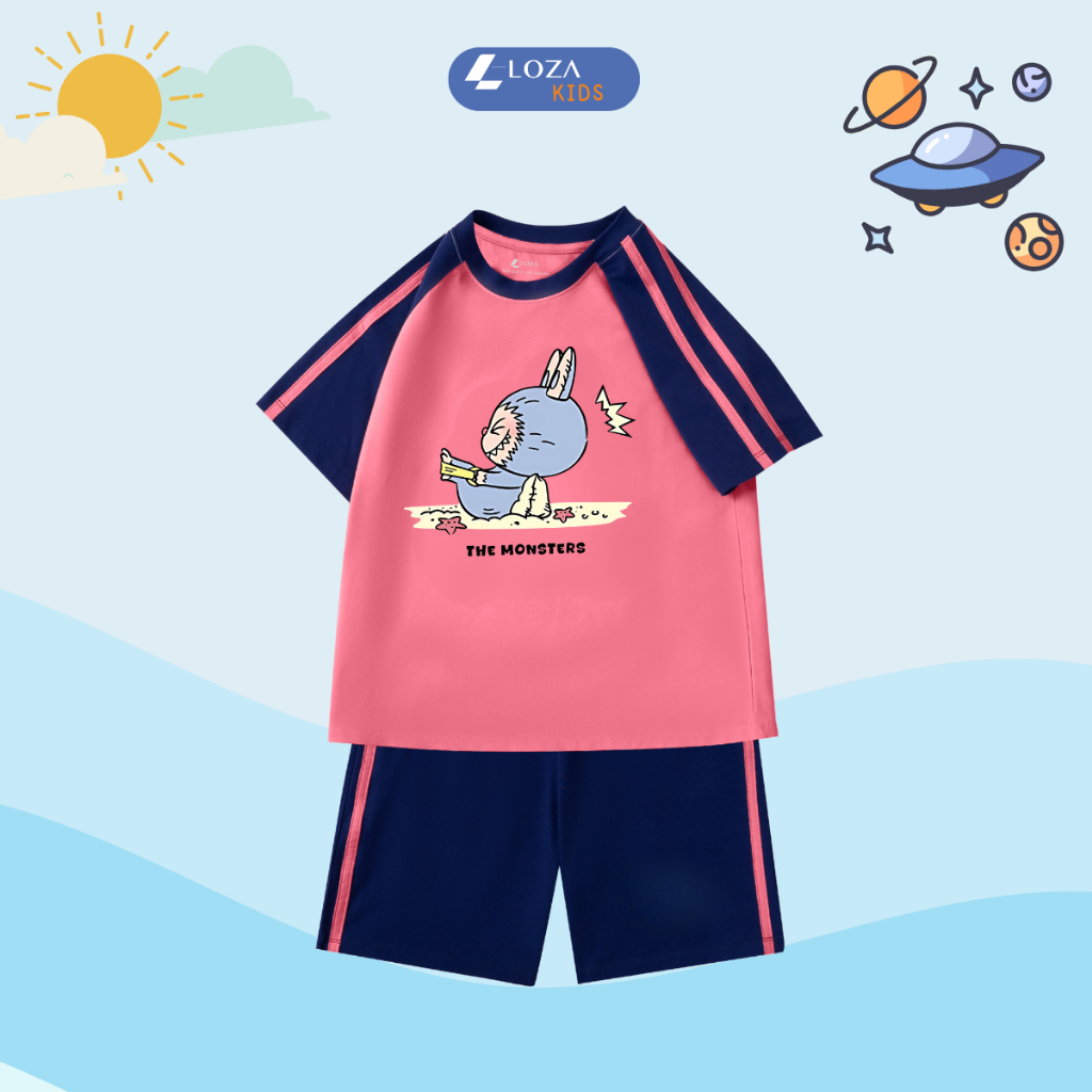 Set bộ bé trai, bé gái phối viền hình The Monsters  - Loza Kids BF257_thumbnail_6