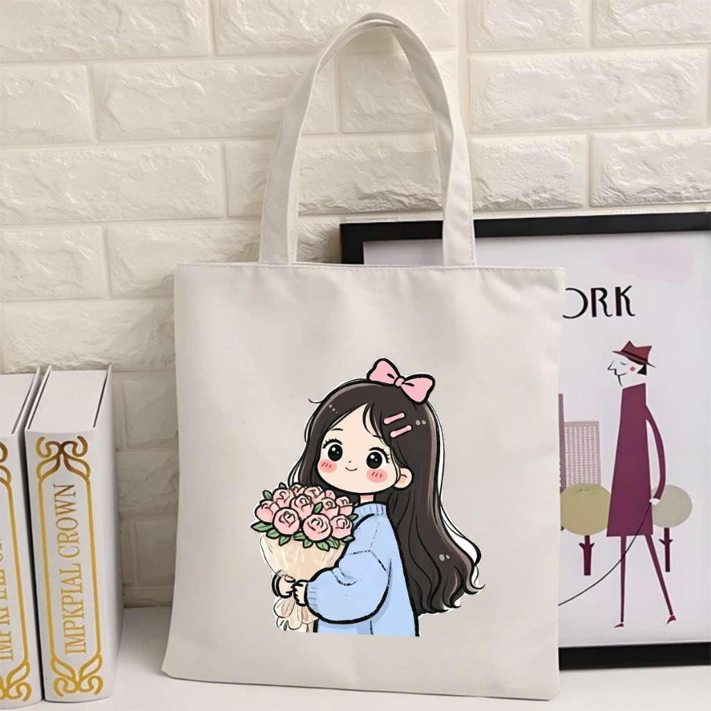 Túi tote vải canvas hình cô gái hot trend có khóa kéo và ngăn phụ We Tee - WTU01_thumbnail_16