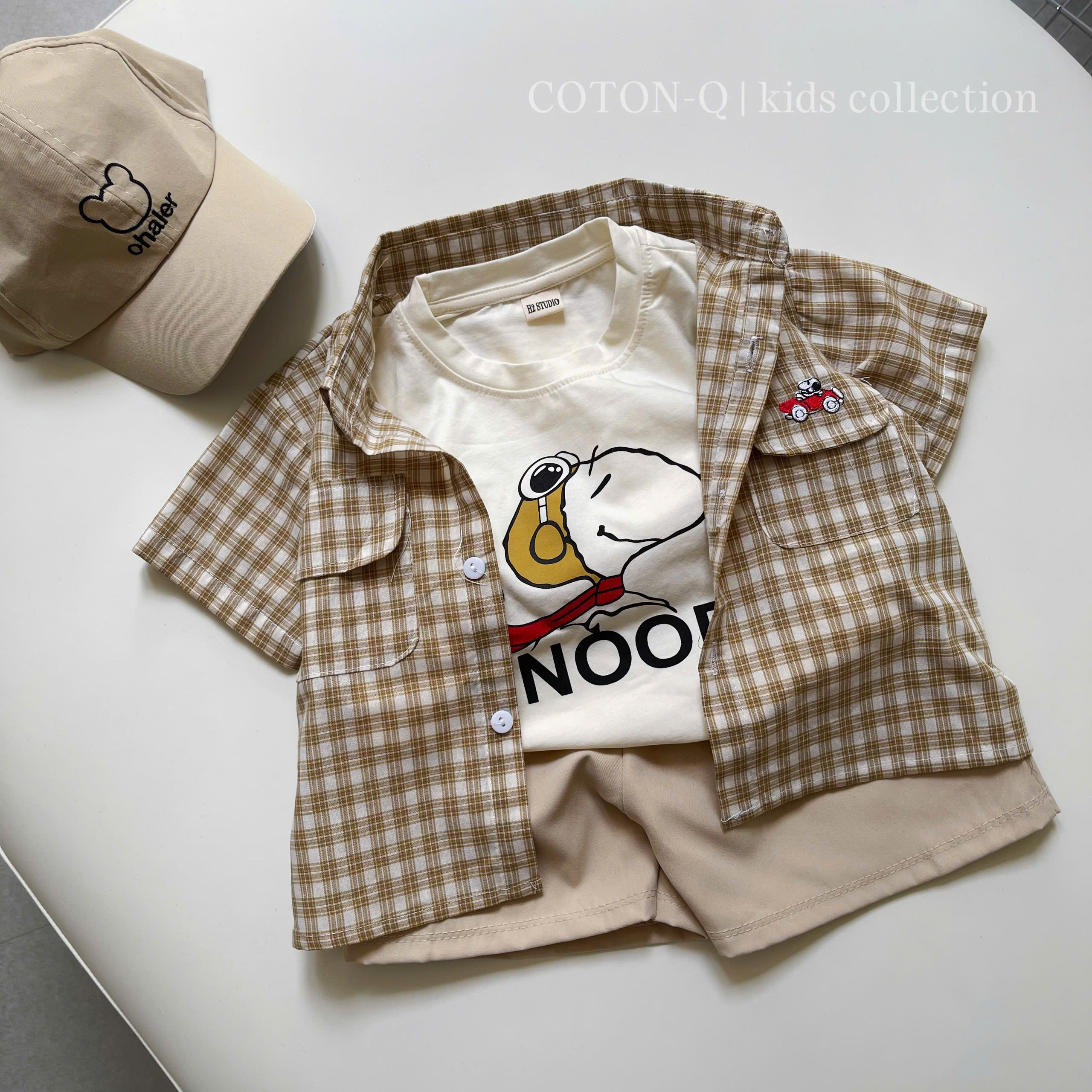 Set áo caro + quần kèm nón_thumbnail_0