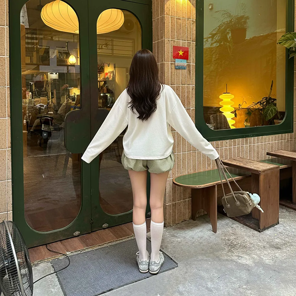 Áo thun boxy tay dài Miucho chất vải thoáng mát co giãn phối cổ mix màu Kitty Gấu nâu 2807_thumbnail_9