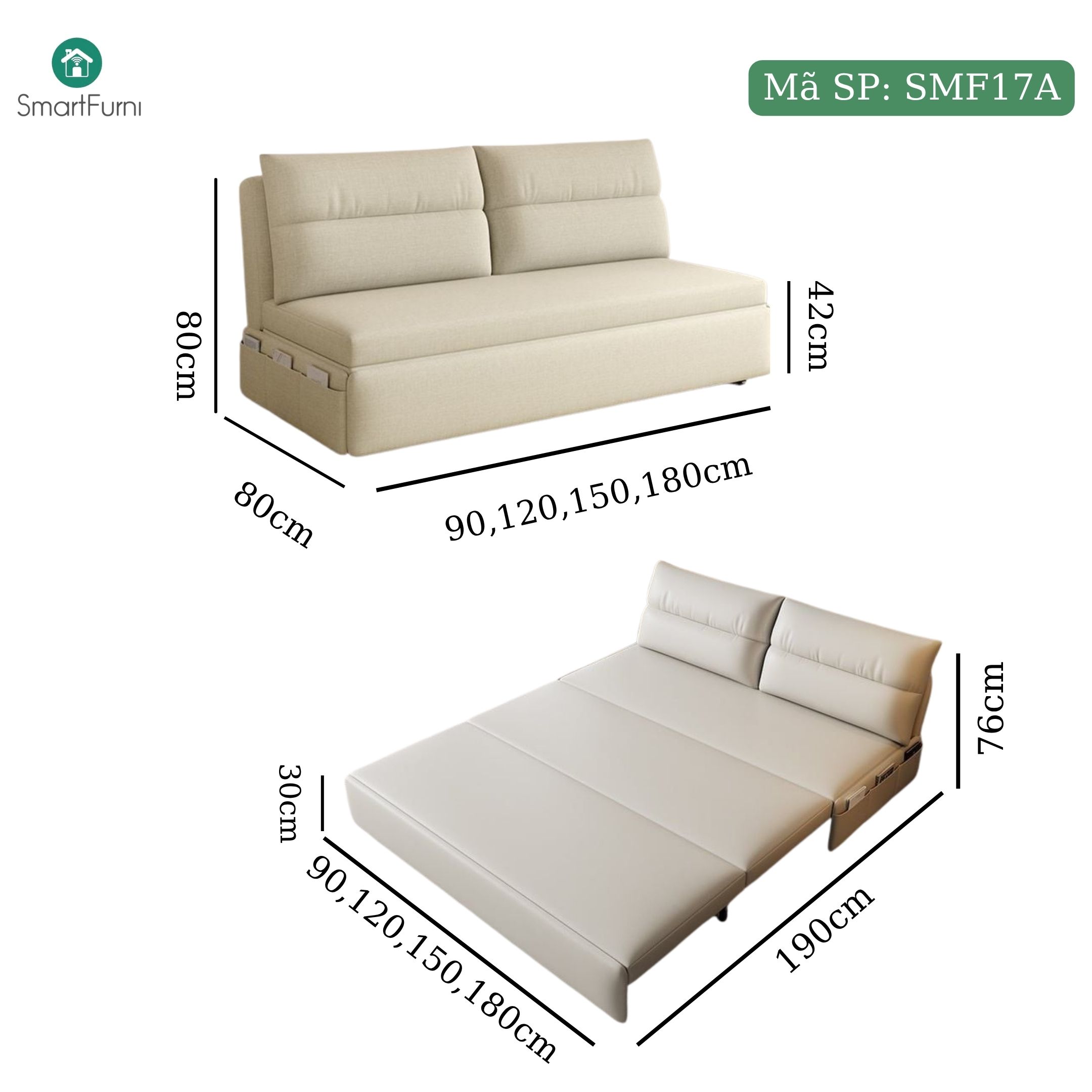Sofa giường thông minh SmartFurni SMF17A - Bọc vải Lanh Canvas, gối kép _thumbnail_13
