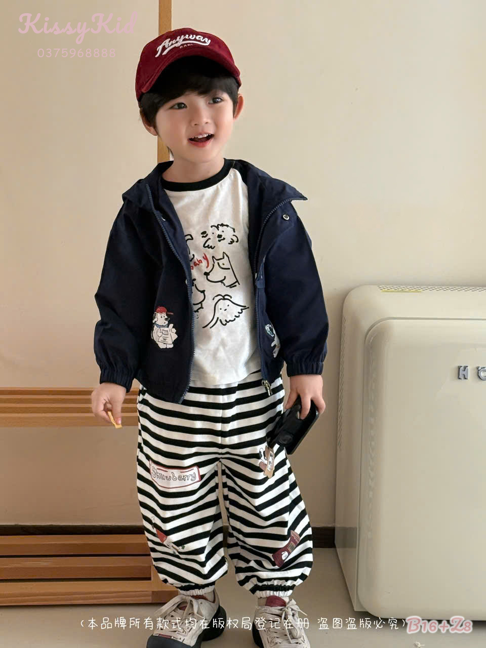 (B16) Áo khoá gió xanh thanh hoạ tiết con cún bé trai