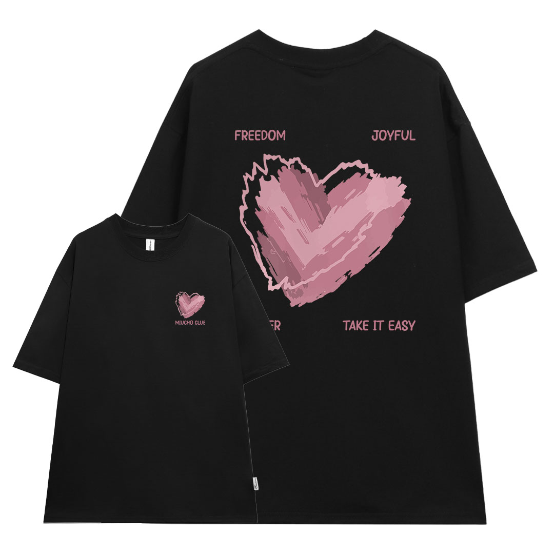 Áo thun nữ form rộng ATD384 Miucho cotton cổ tròn in typography