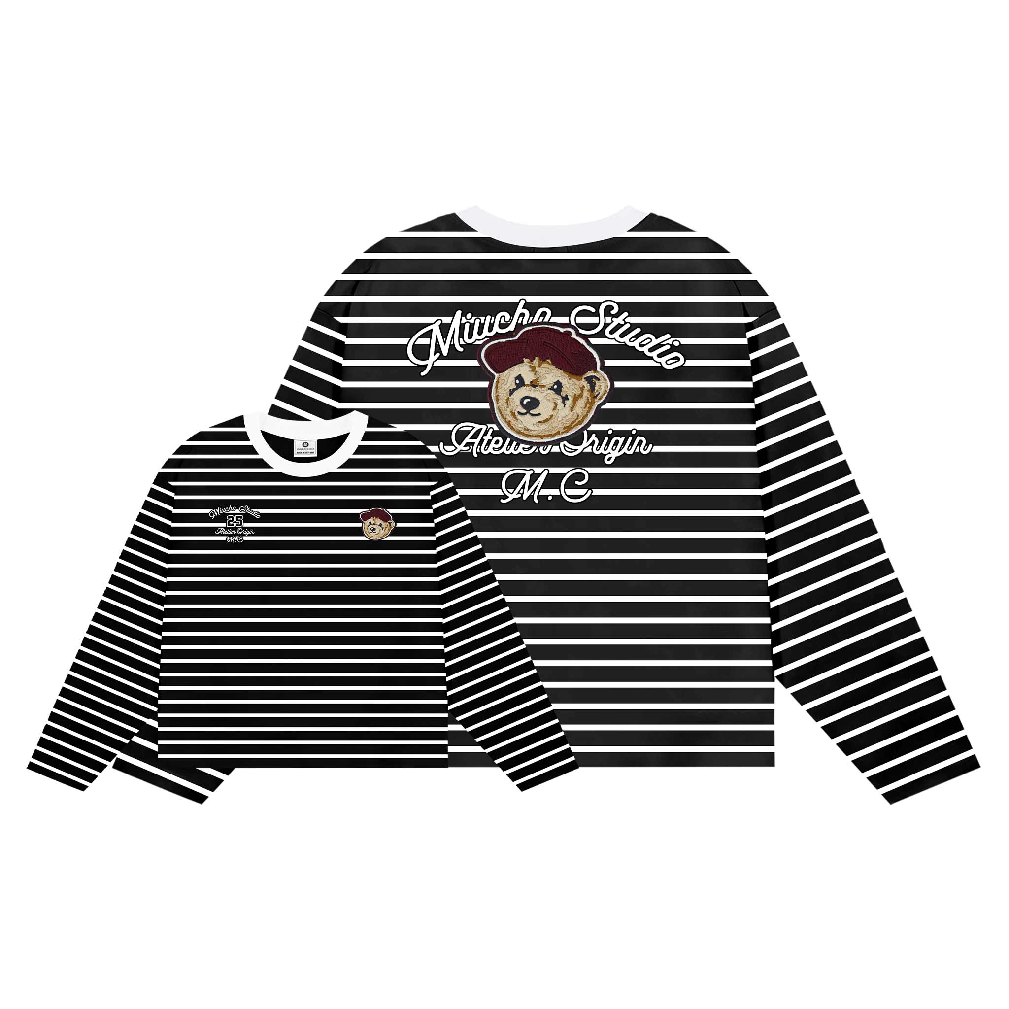 Áo thun form boxy Miucho Studio vải bo rip dày dặn thoáng mát cổ tròn tay dài kẻ sọc mix màu 2704_thumbnail_10