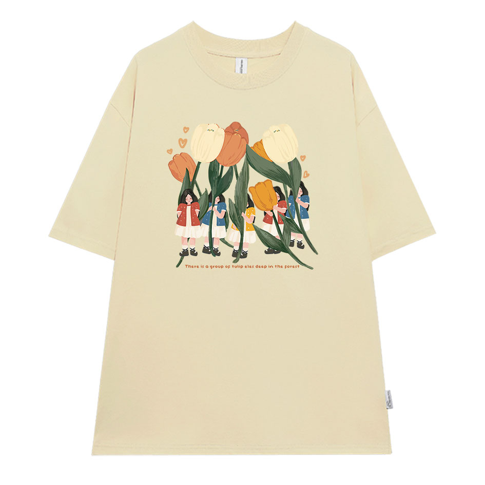 Áo thun nữ hoa tulip form rộng ATD201 Miucho chất vải cotton in Artwork_thumbnail_8