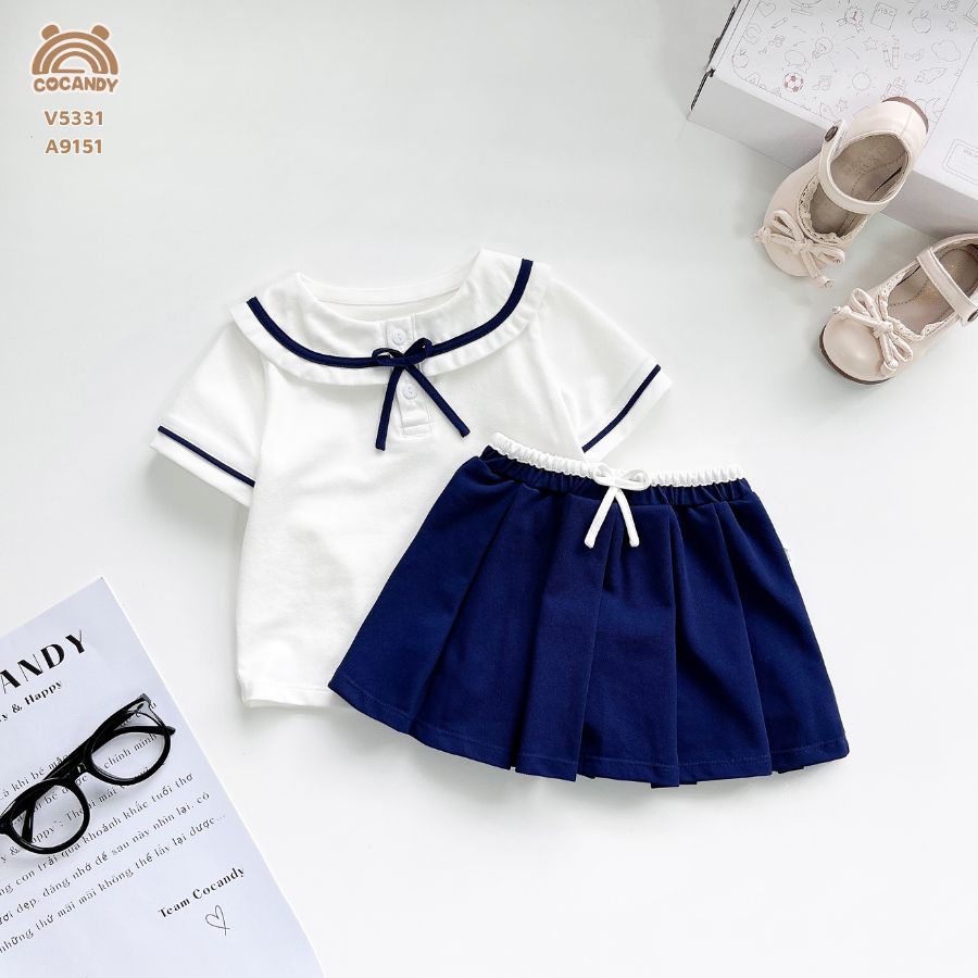 Chân váy XANH THAN phối cạp trắng