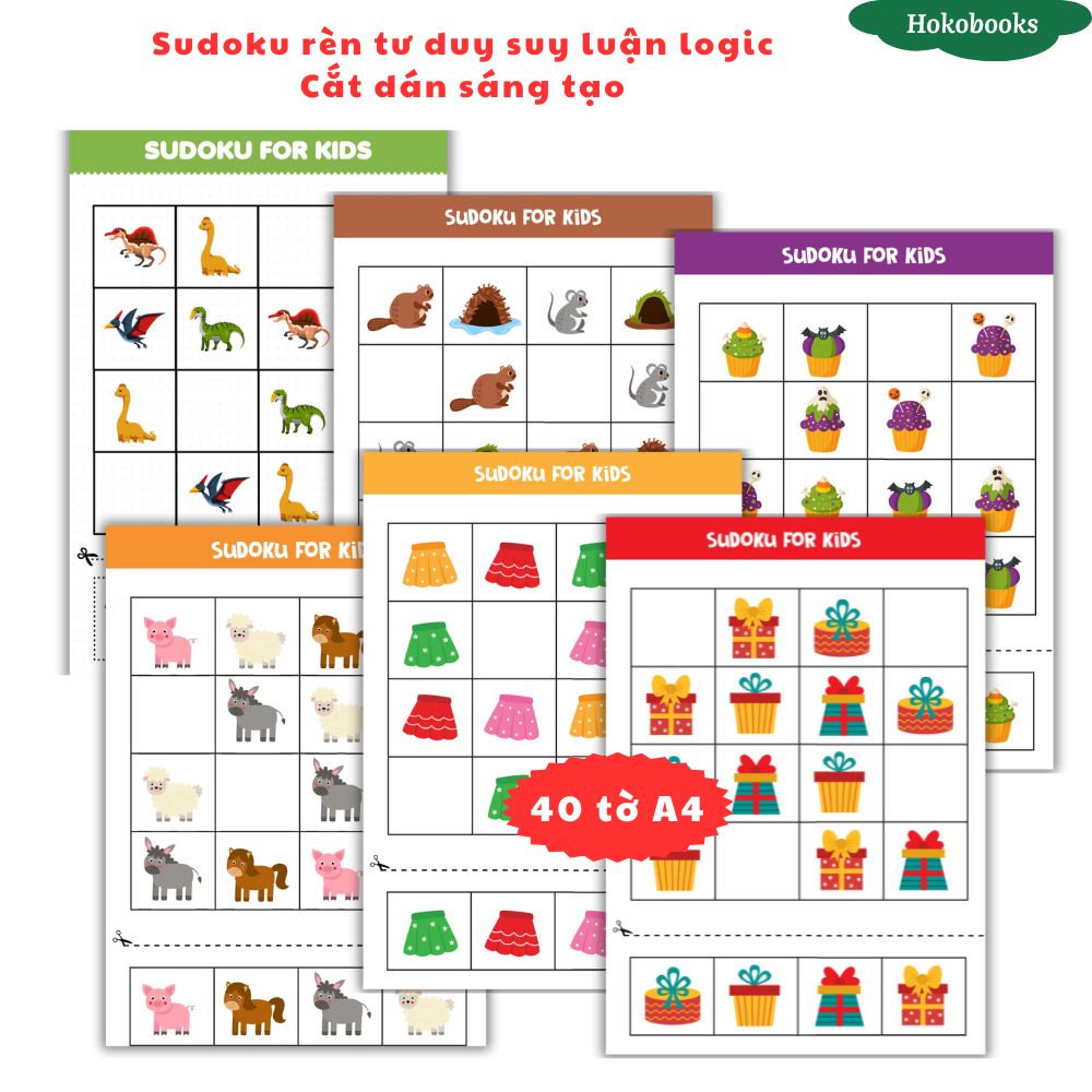 40 tờ Sudoku giấy cắt dán thủ công, Học liệu Montessori Hokobooks rèn tư duy logic, IQ tư duy, giáo dục sớm HL80_thumbnail_2