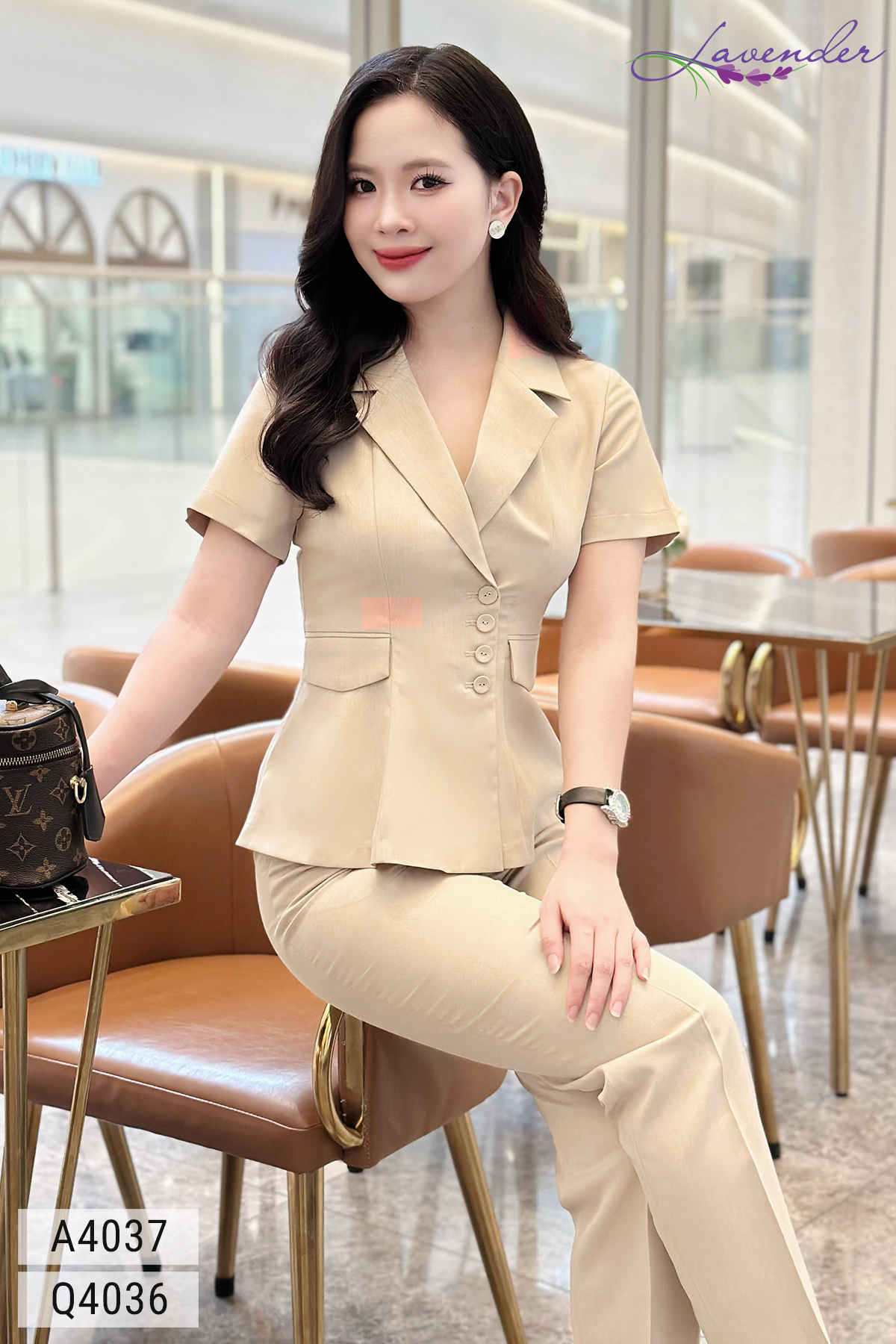 Áo vest nữ cổ ve màu vàng kem tay ngắn A4037_thumbnail_2