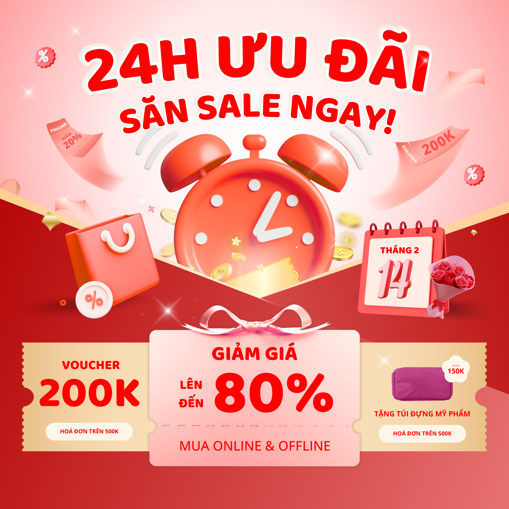 Đỏ hồng nhạt hiện đại rực rỡ chương trình sale mỹ phẩm Instagram post