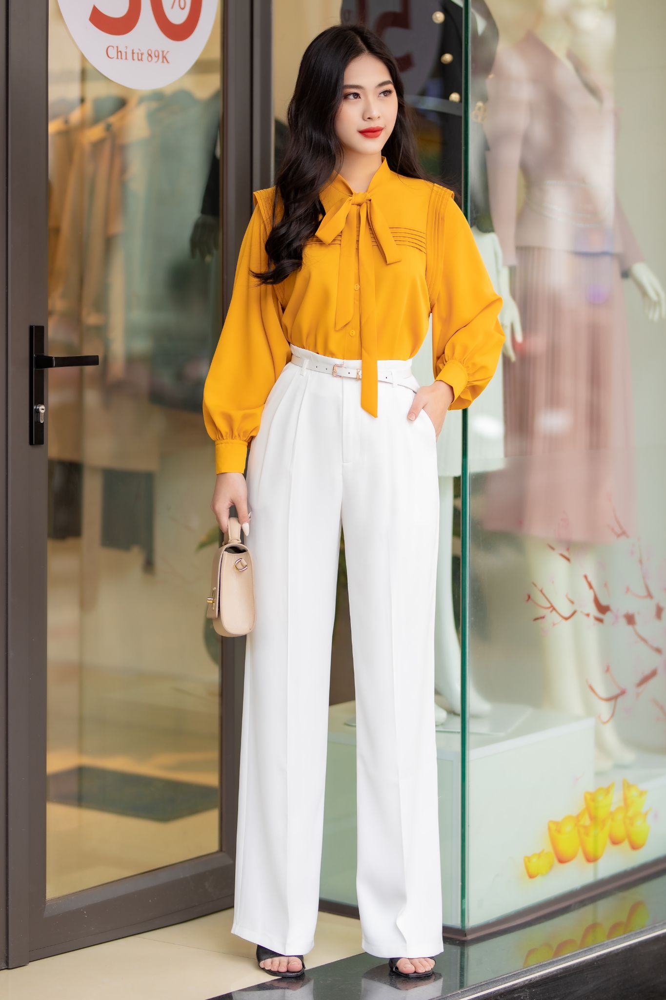 Áo sơ mi xếp ly cổ nơ màu vàng - Lena Shirt_thumbnail_4