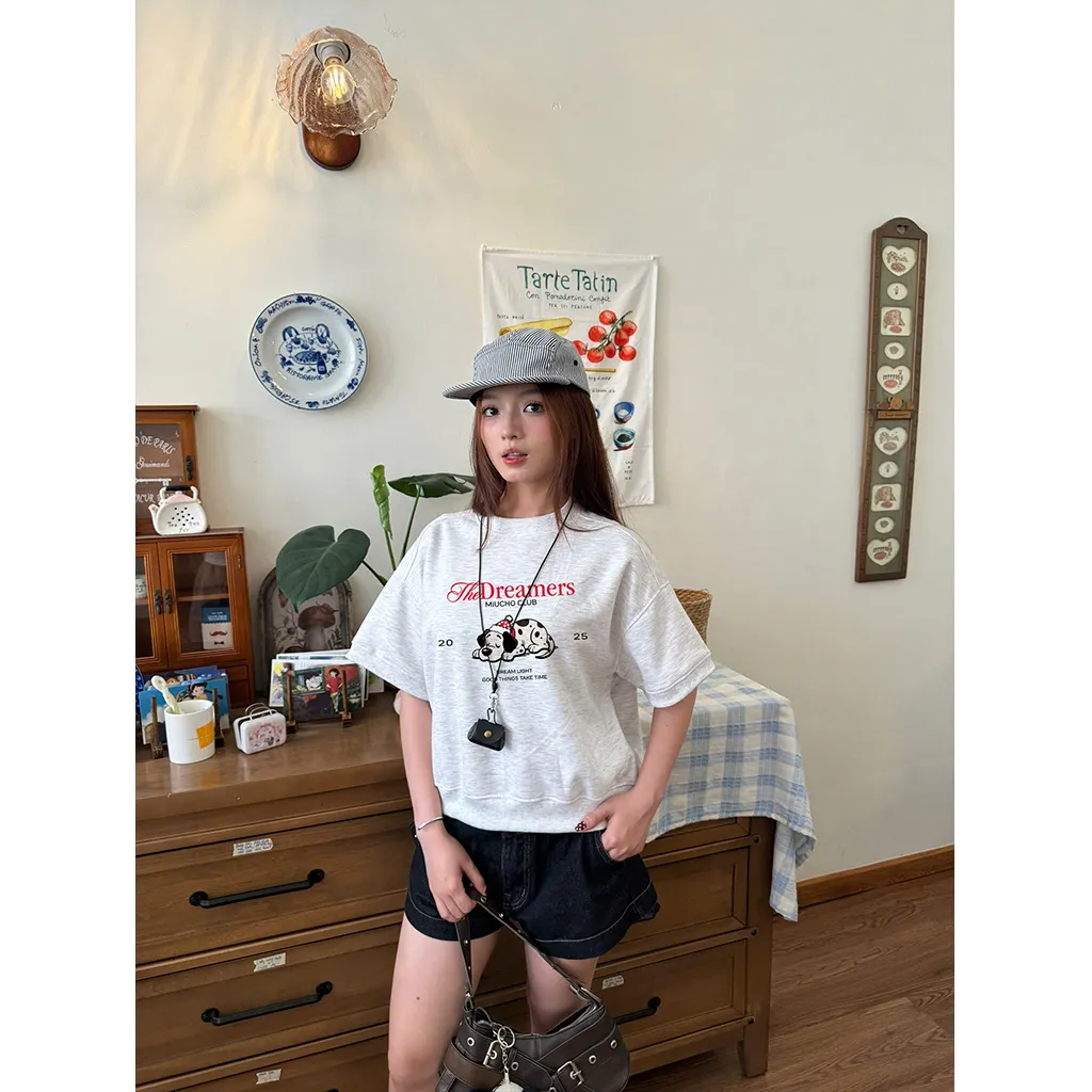 Áo sweater tay ngắn form boxy hình cún dễ thương 2598 Miucho chất vải nỉ 2 da cao cấp thoáng mát in mix_thumbnail_3