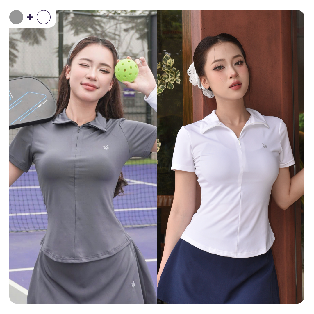 Combo áo polo Lia Top màu trắng và xám