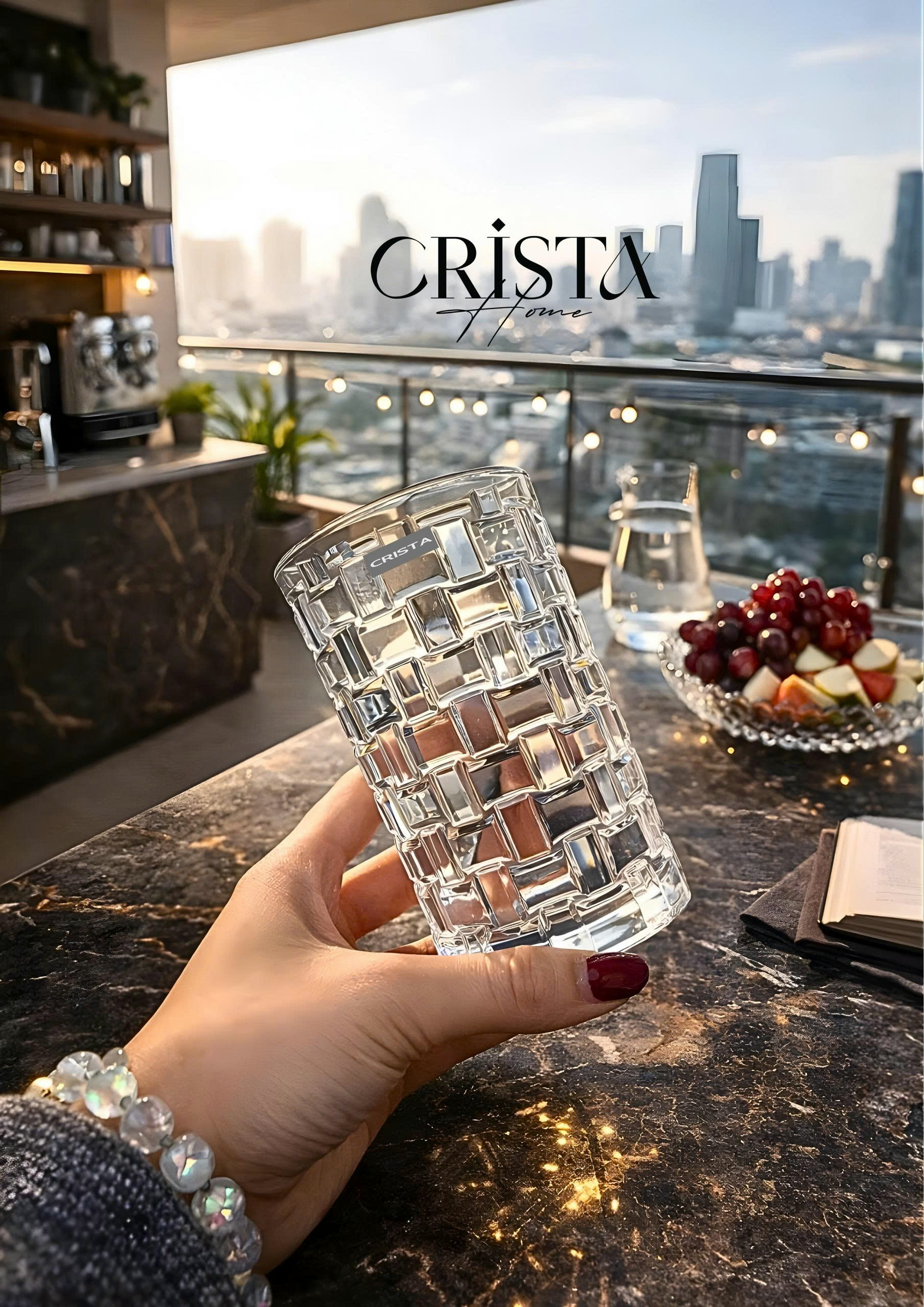 Bộ 6 cốc thủy tinh CRISTA HOME vân Caro to 350 ml_thumbnail_9