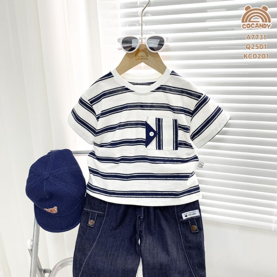 Áo cộc kẻ TRẮNG NAVY phối túi ngực nắp dọc_thumbnail_1