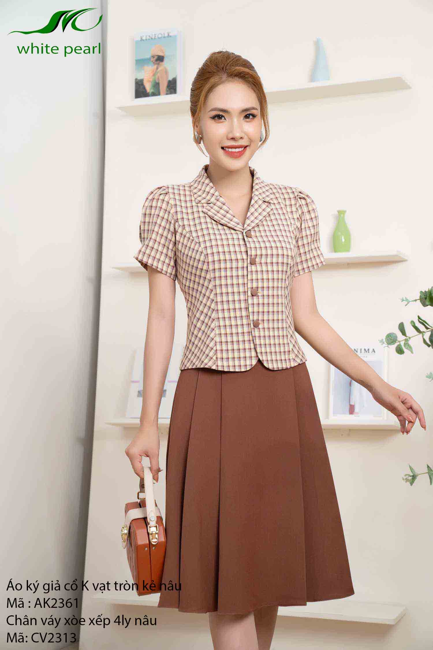 Áo ký giả cổ K vạt thẳng thời trang cồng sở nữ cao cấp White Pearl A2361_thumbnail_1