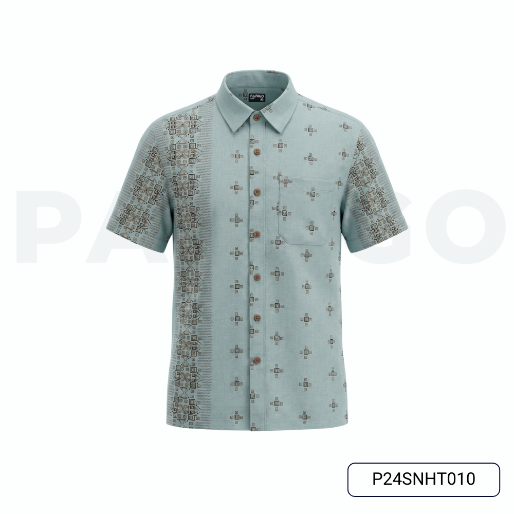 Áo sơ mi nam trung niên PAPAGO tay ngắn vải xô đũi lai ngang in họa tiết - P24SNHT010