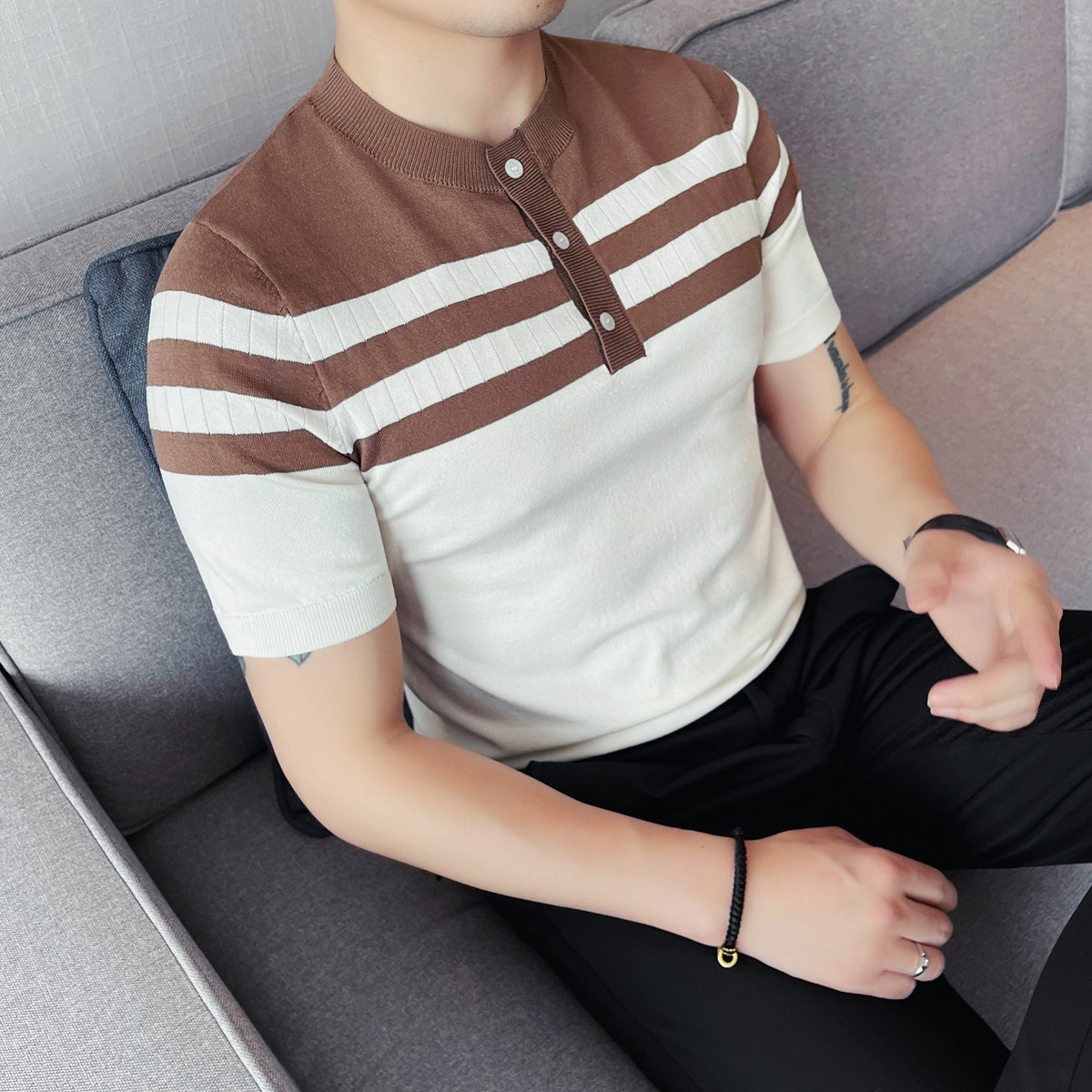 PA52 – Áo polo nam dệt kim lụa đá sọc đơn giản_thumbnail_2