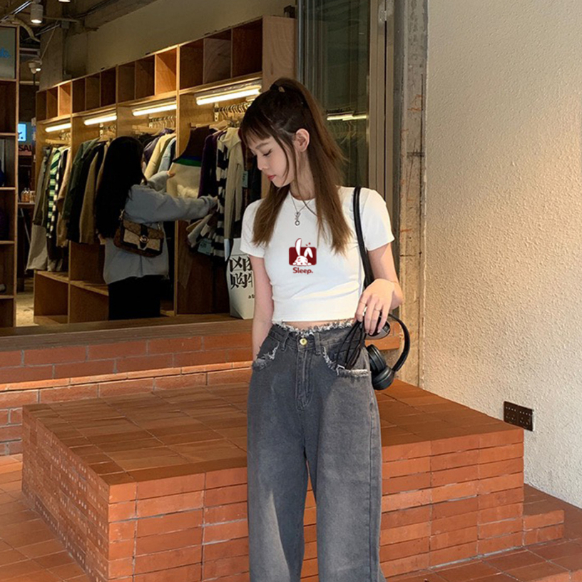 [Form Ôm] Áo Croptop kiểu in hình thỏ Sleep - Áo croptop ôm LOZA CR6199
