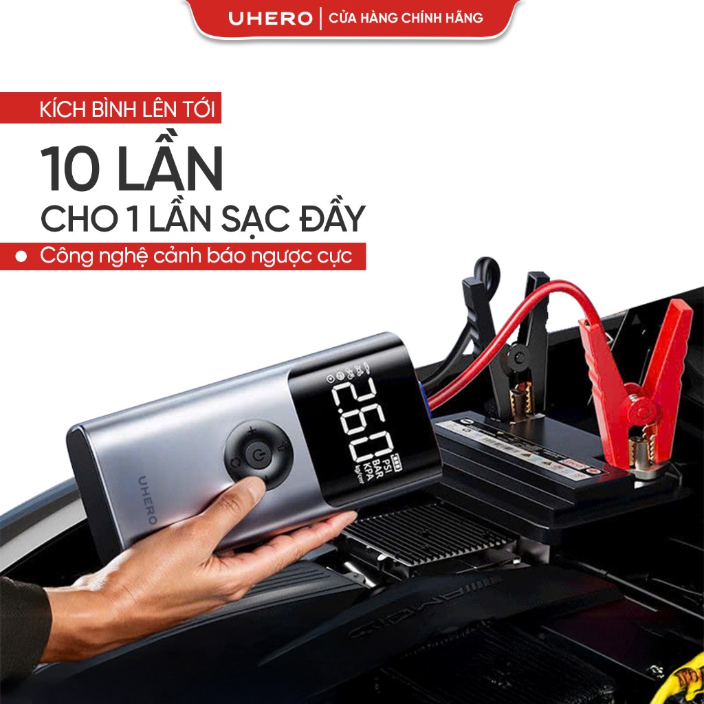 UHERO Bơm lốp kích bình ô tô 4in1 ForceX kèm sạc dự phòng, đèn chiếu sáng, thiết kế mới 2024, bảo hành 12 tháng