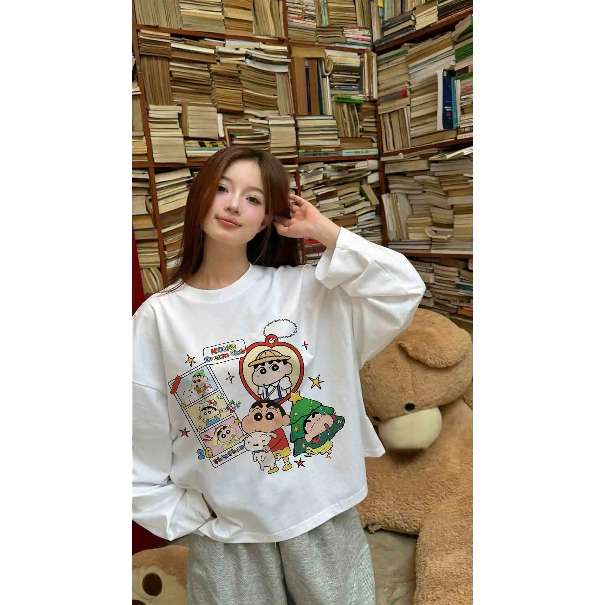 Áo thun boxy tay dài Miucho vải cotton co giãn 2 chiều thoáng mát hình Cu Shin đáng yêu in mix 2770_thumbnail_7