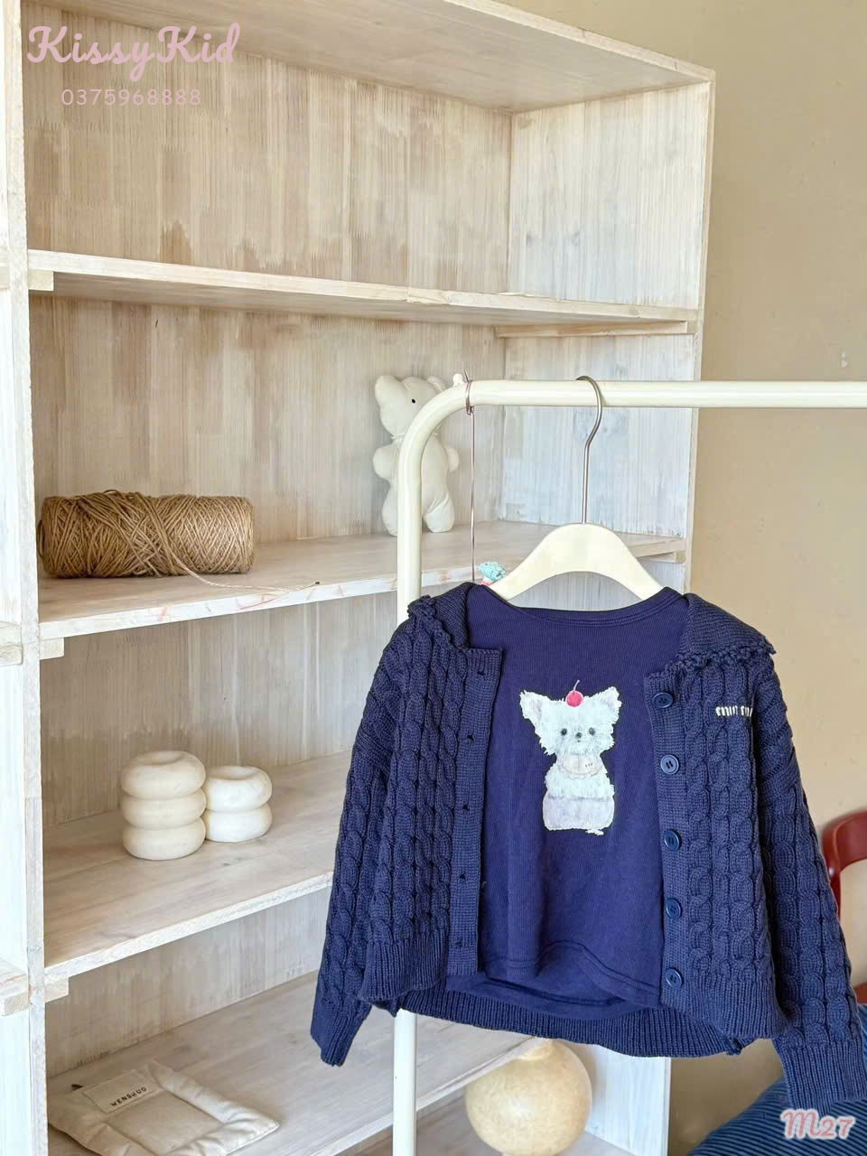 (M27) Áo Cardigan len thừng cổ sen xanh than Shigluer_thumbnail_0