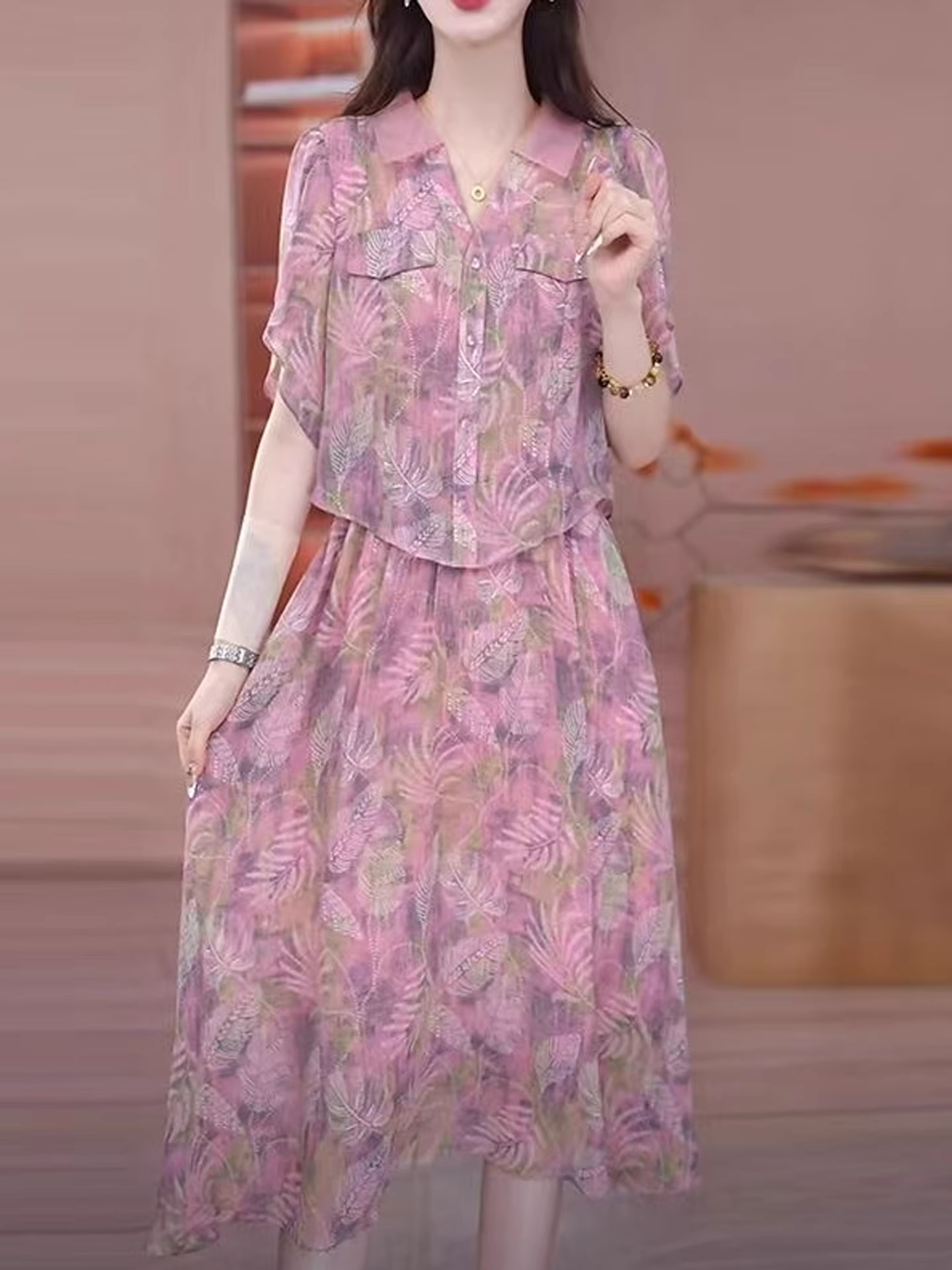 17972-Đầm xòe tay lở giả rời  in hoa  5D cổ bẻ kết nút cách điệu ( voan , lót)_thumbnail_2