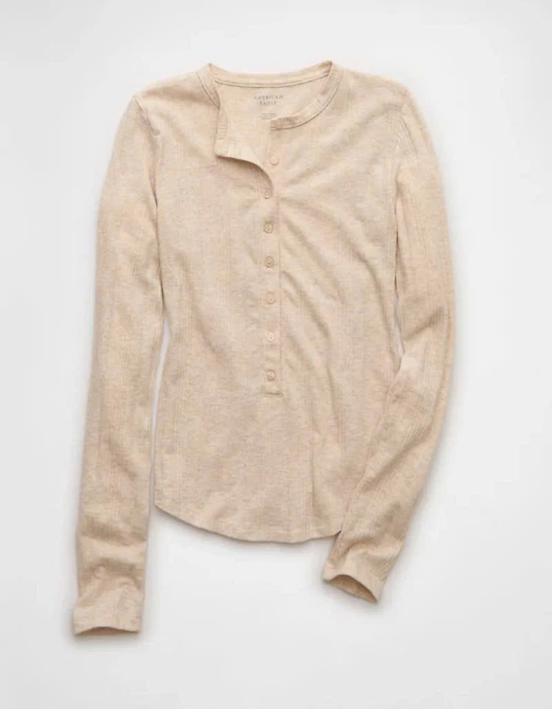 HA750 Áo tay dài phối cúc ( BE )