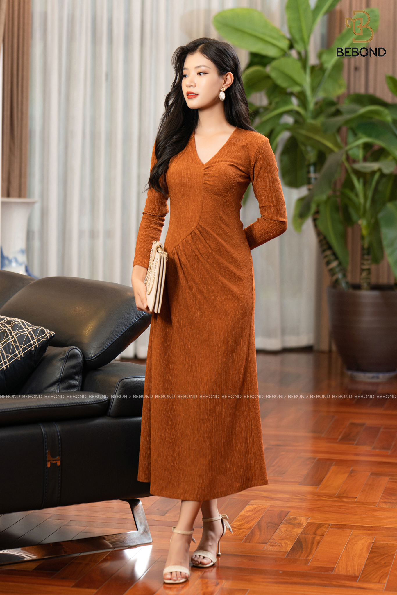 Đầm ôm body nhún ngực và eo -Dilys Dress màu NÂU CAM_thumbnail_0