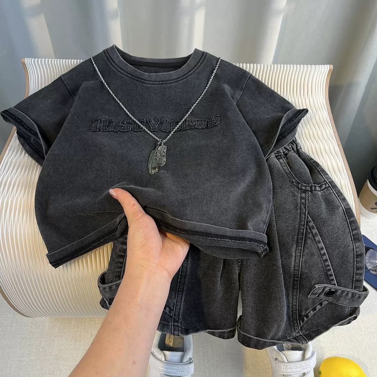 Set bộ denim xám đen