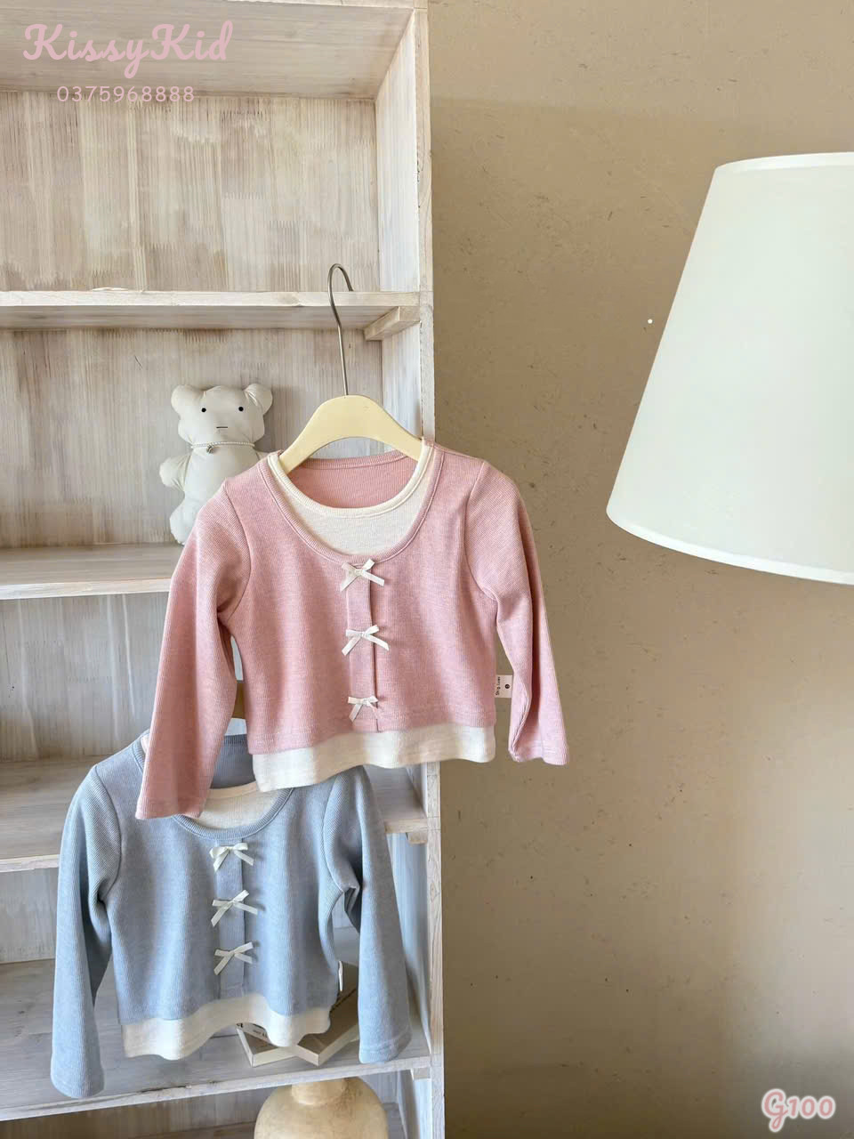 (G100) Áo áo thun cách điệu đính nơ nổi màu hồng SHIGLUER_thumbnail_0