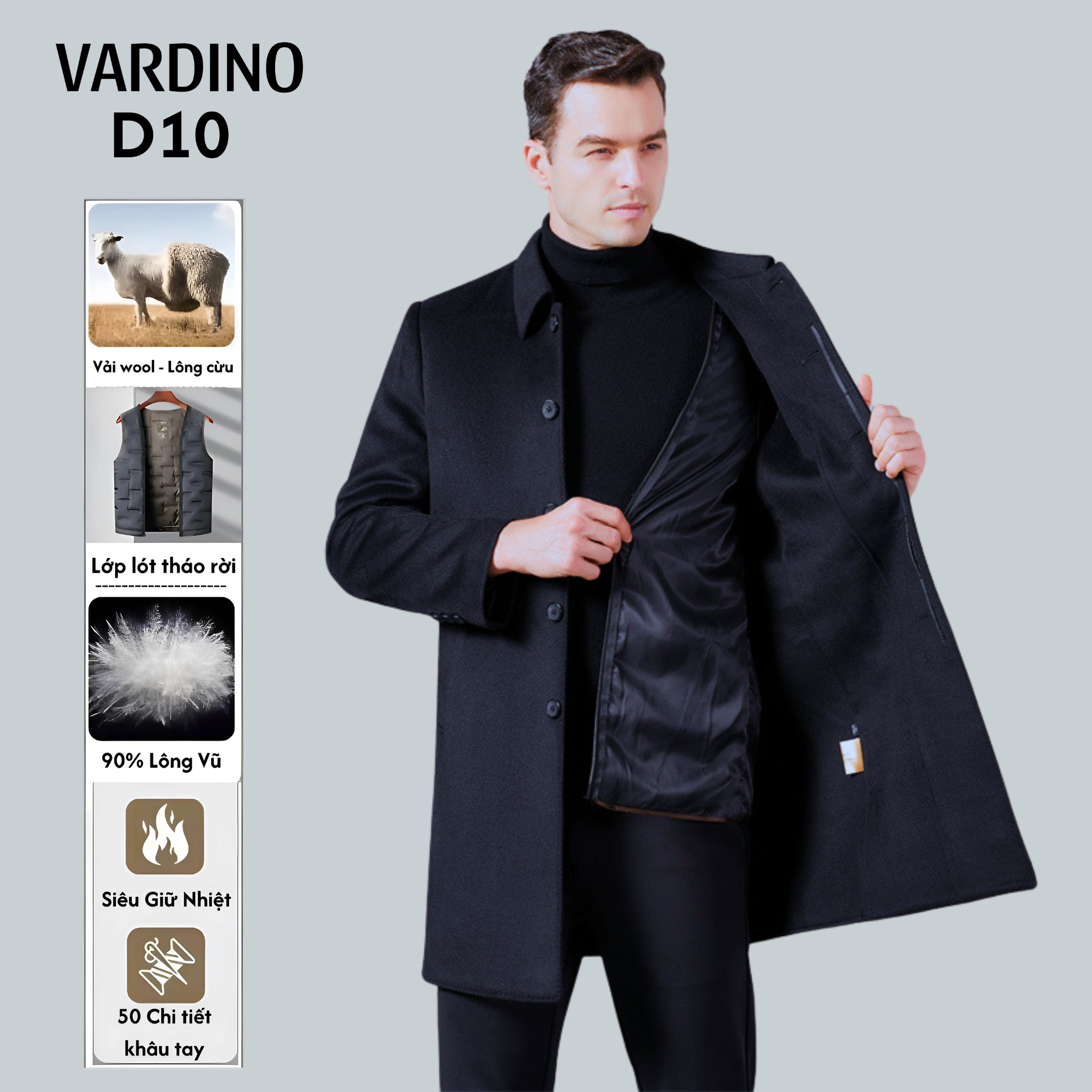 Áo khoác Mangto lót lông vũ, lông cừu D10