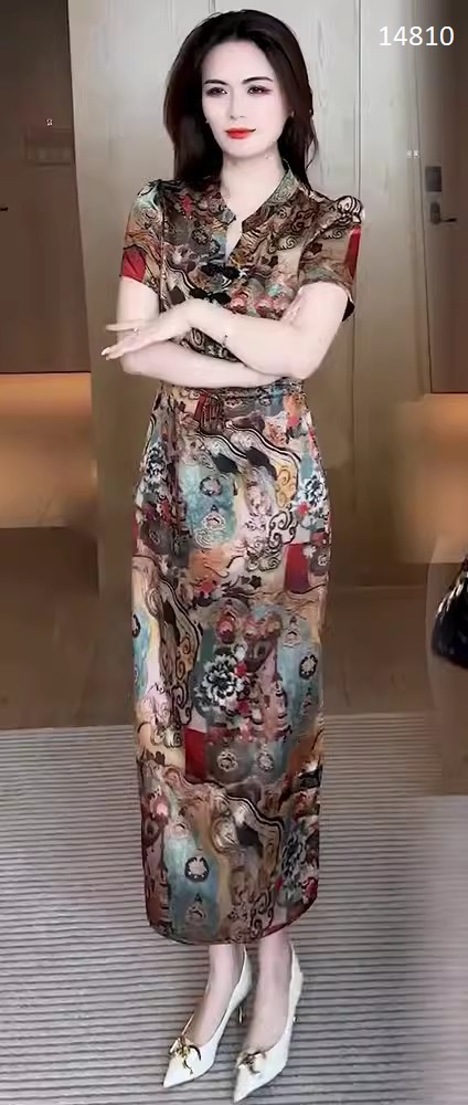 14810-Đầm suông cổ tàu kết nút eo thắt dây  rút in họa tiết cổ điển (latin)_thumbnail_2