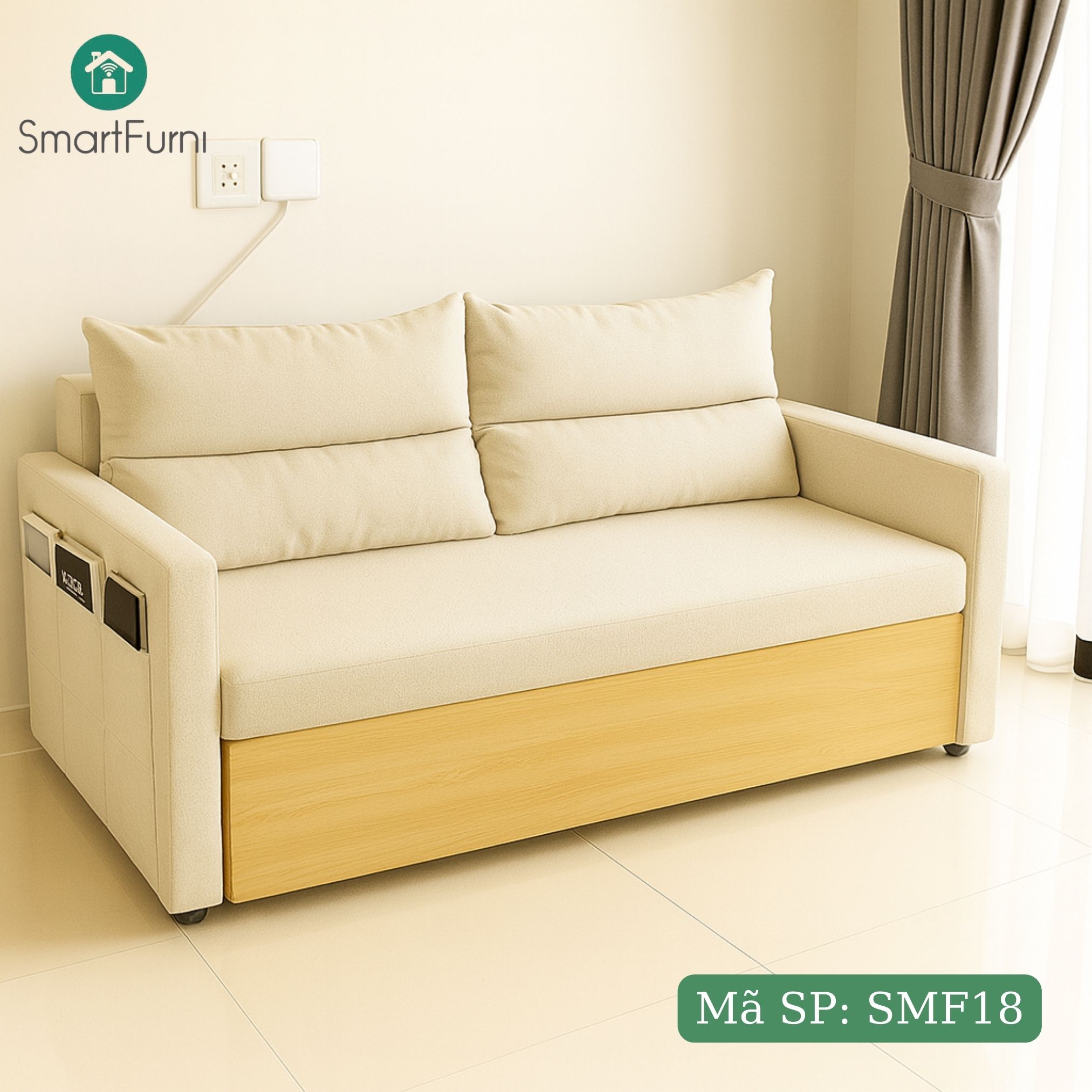 Sofa giường thông minh SmartFurni SMF18 - Mặt ốp gỗ Melamine - Xanh dương_thumbnail_4