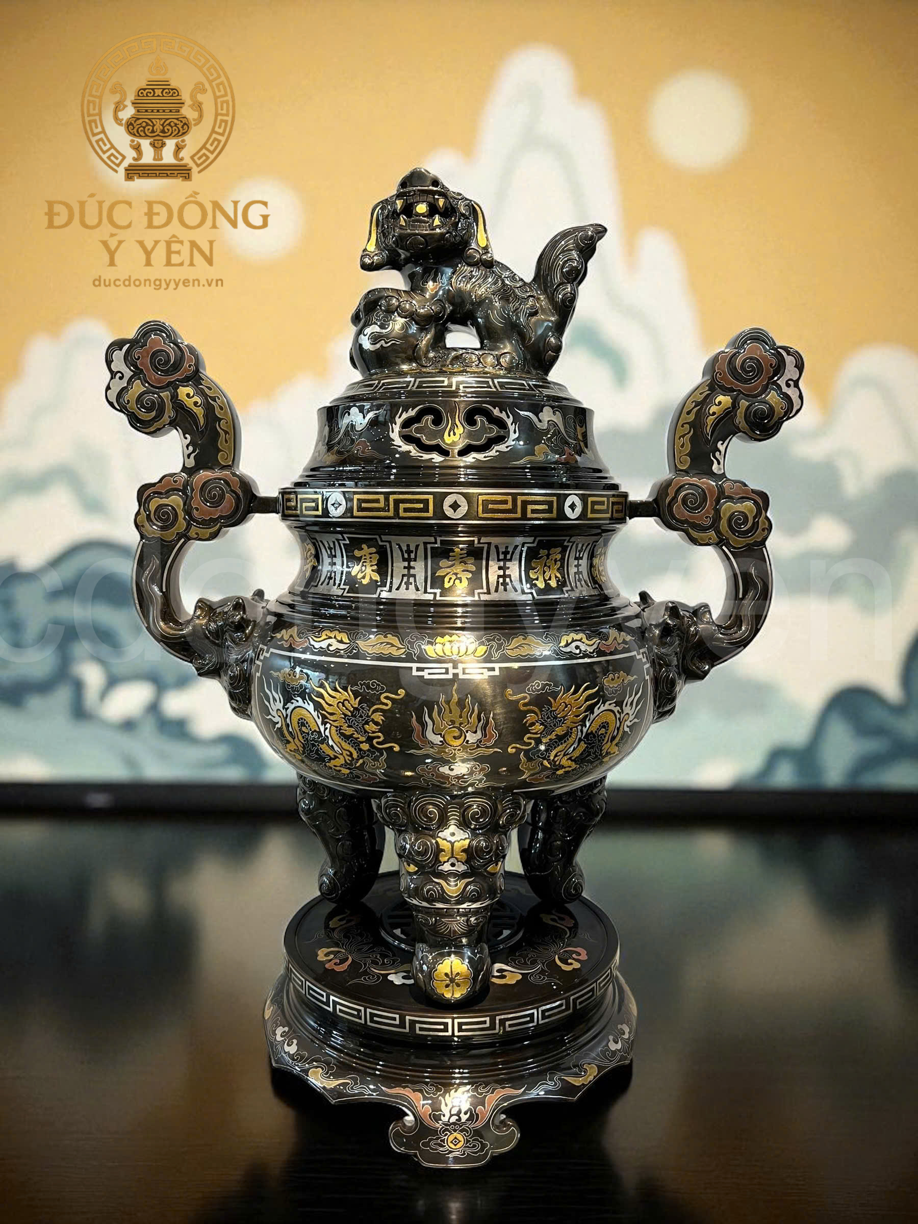 Bộ đỉnh thờ tam sự khảm ngũ sắc rồng chầu mặt nghuyệt_thumbnail_1