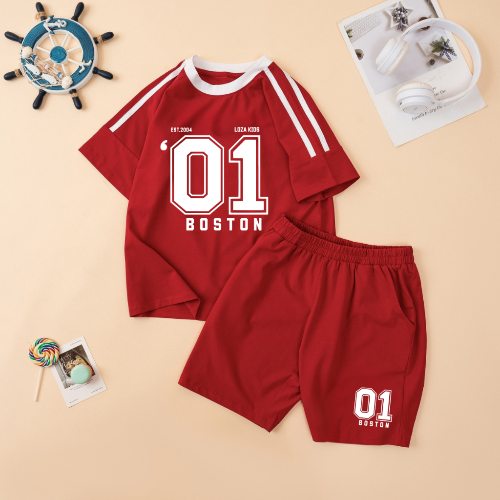 Set bộ bé trai, bé gái phối viền hình BOSTON - Loza Kids BF610