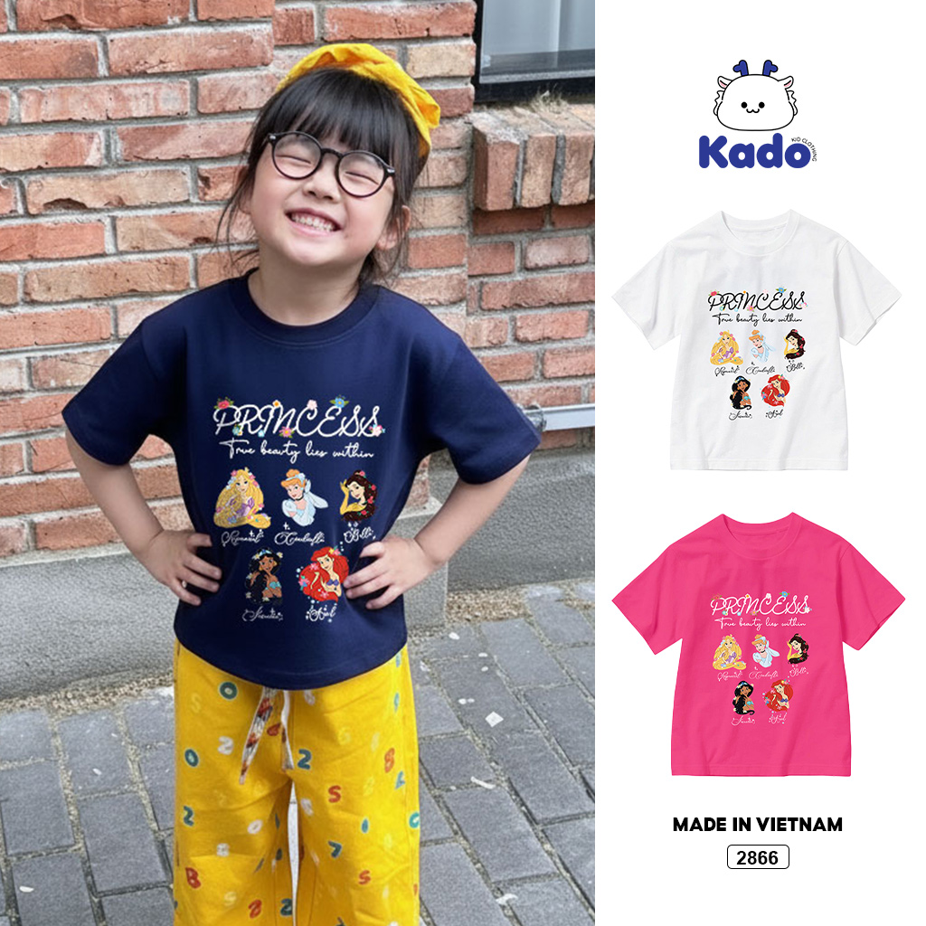 Áo thun cho bé gái Kado chất vải cotton thoáng mát hình hoạt hình công chúa in mix 2866