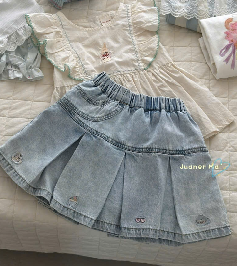CX92 - Chân váy bé gái denim tầng thêu họa tiết xinh xắn phong cách năng động hãng CX7