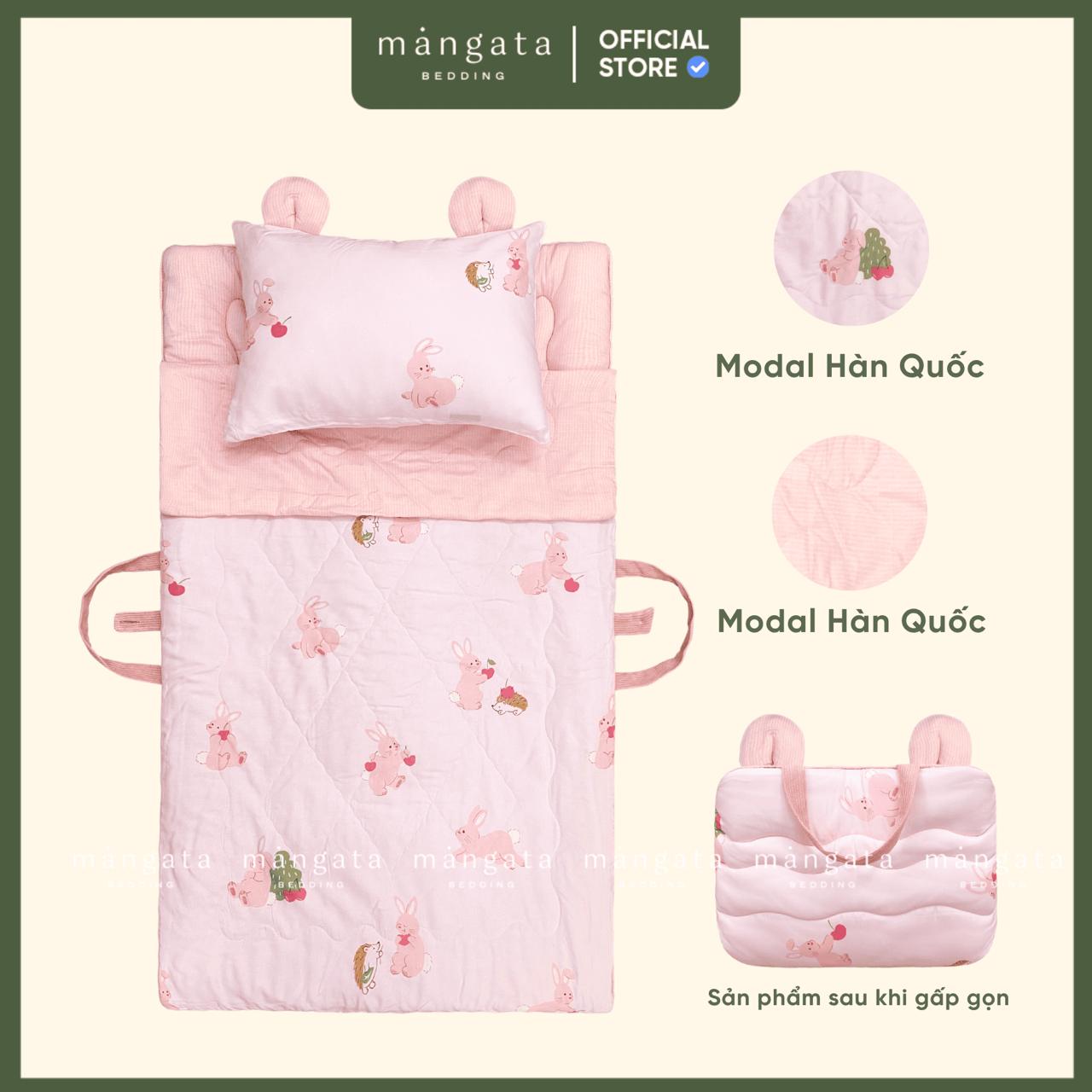 Mẫu Thỏ nhím - Bộ chăn gối gấp gọn đi học