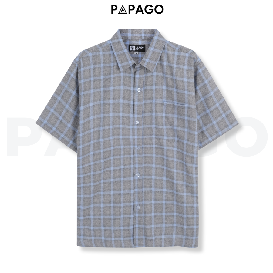 Áo sơ mi nam trung niên PAPAGO tay ngắn lai ngang vải đũi kẻ sọc caro - P23SNCR001_thumbnail_14