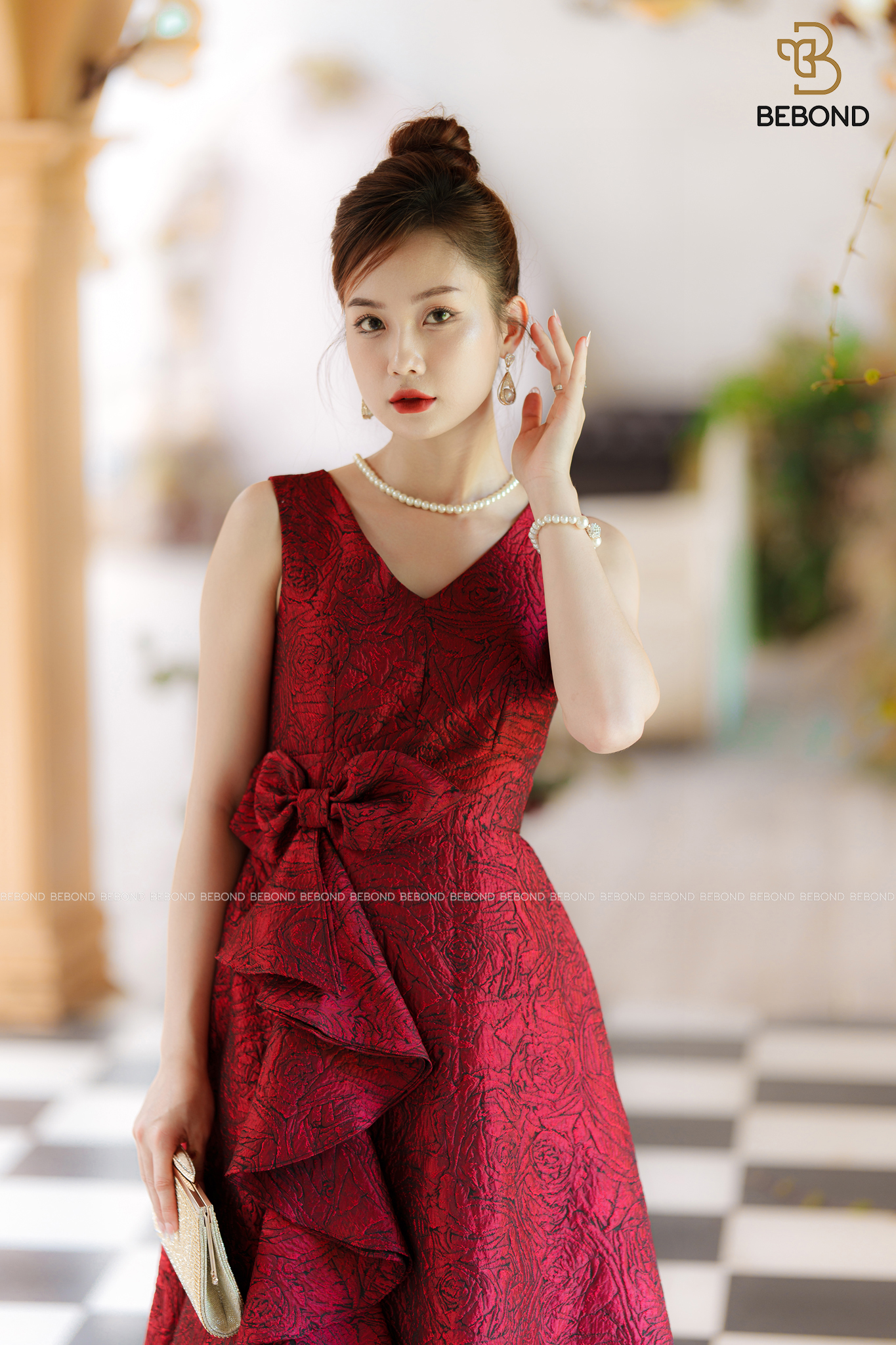ĐẦM SÁT NÁCH PHỐI NƠ MÀU ĐỎ- MARY DRESS_thumbnail_2
