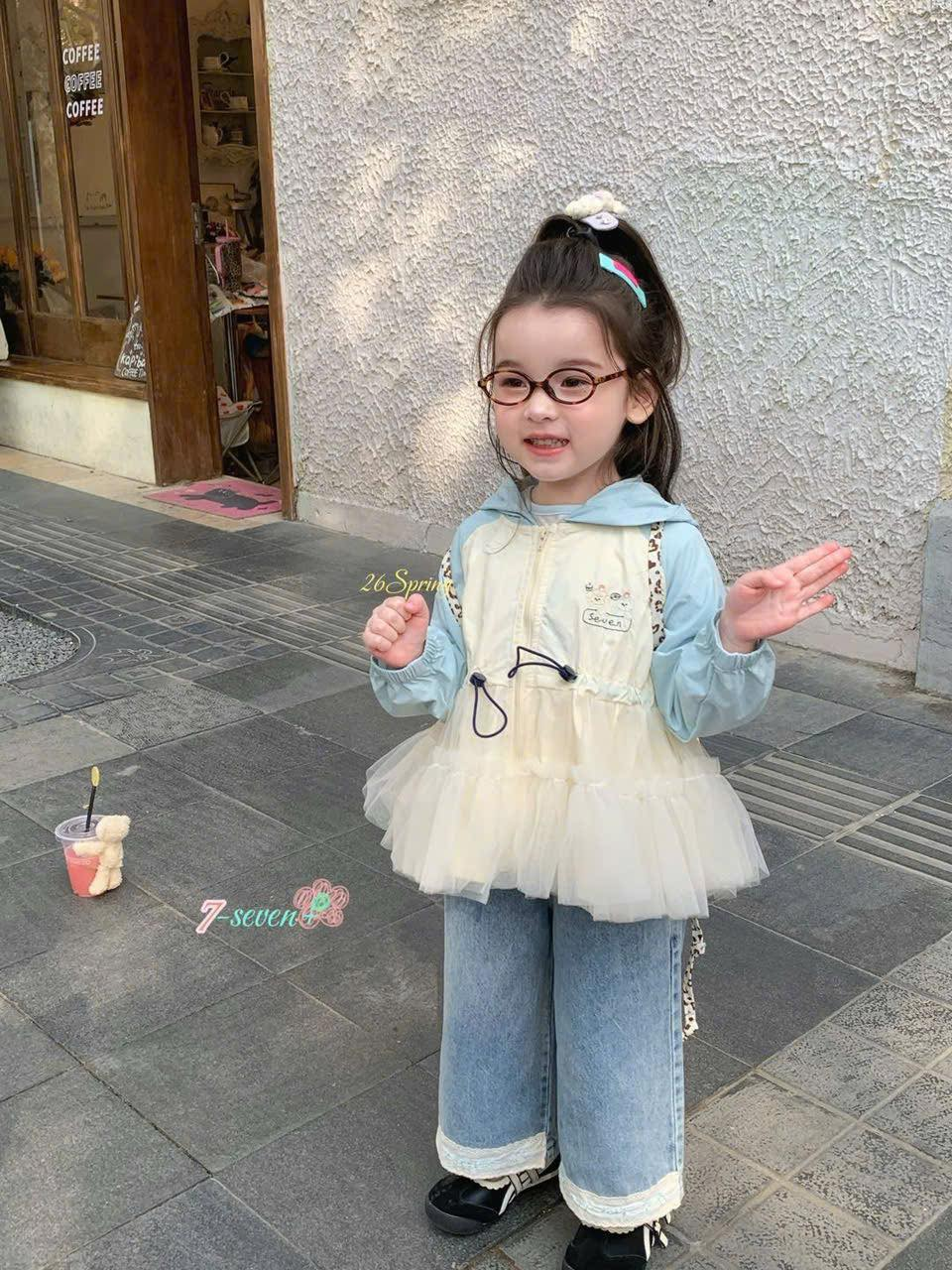 (H71) Áo khoác gió màu màu xanh mix voan hãng Seven