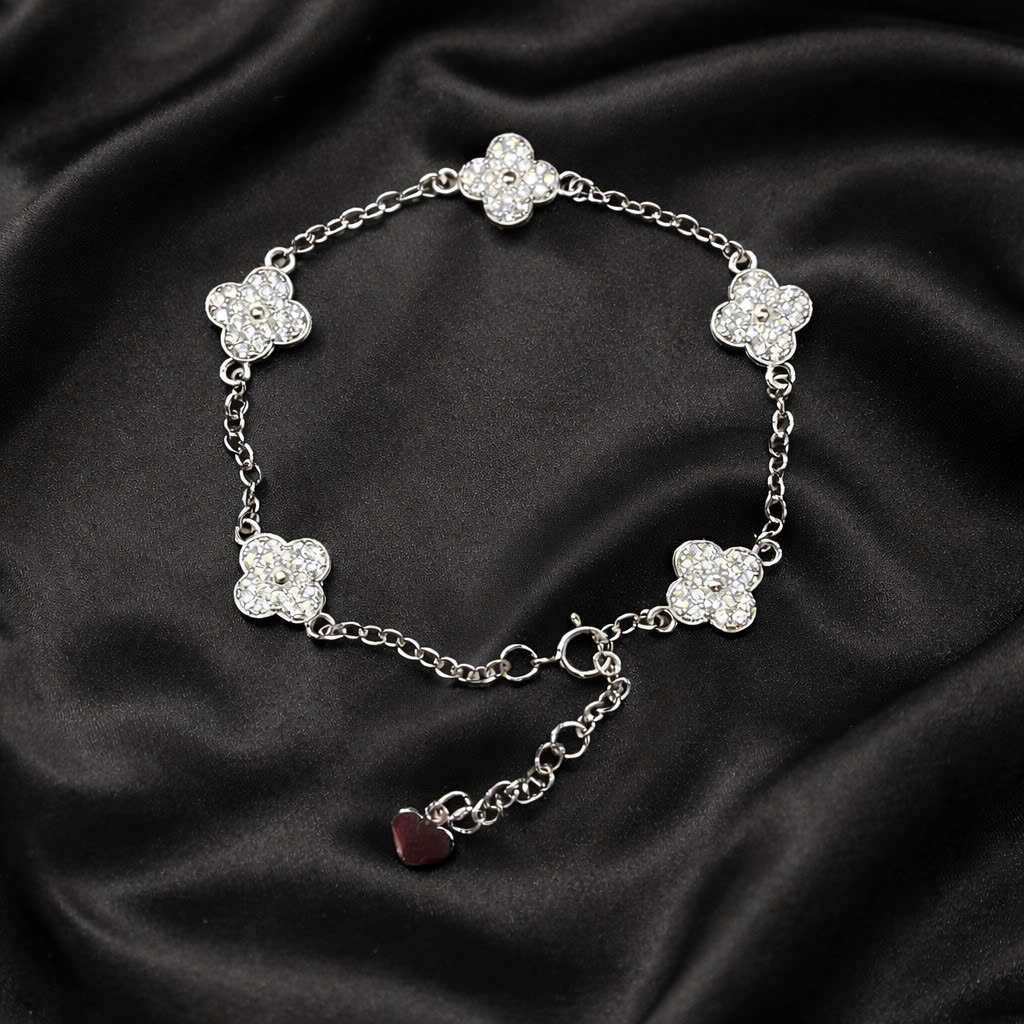 Vòng tay bạc vancleef 4 lá trắng