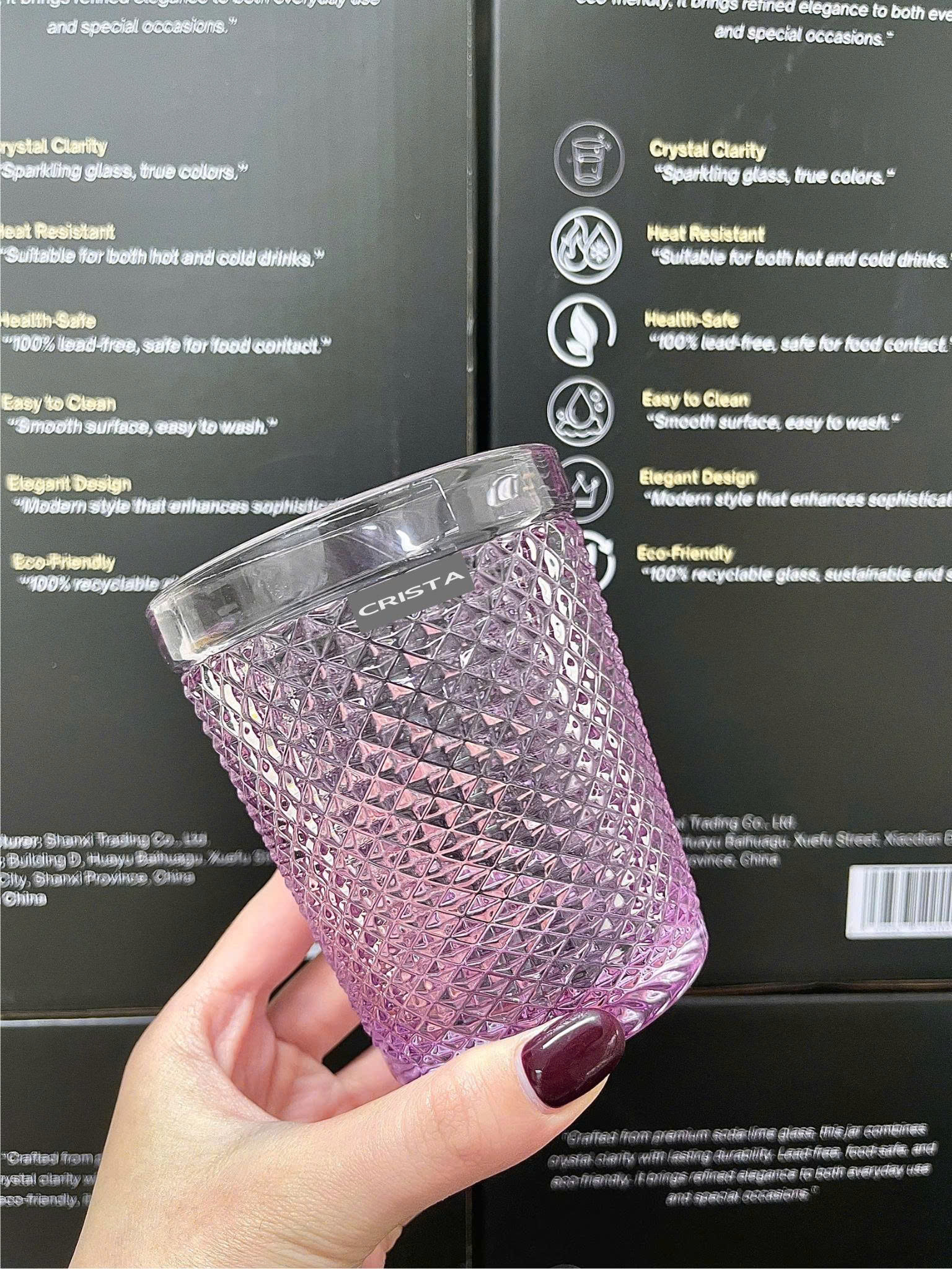 Bộ 4 cốc thủy tinh CRISTA HOME  vân kim cương 300ml_thumbnail_13