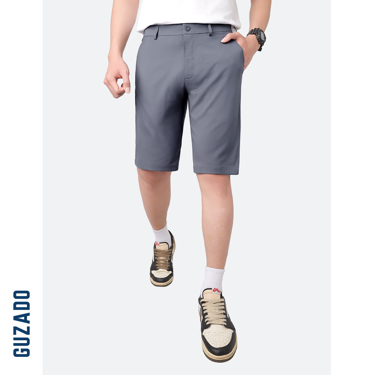 Quần Short Tây Âu Nam GUZADO Kaki Giữ Form Cạp Cúc GSR15_thumbnail_17