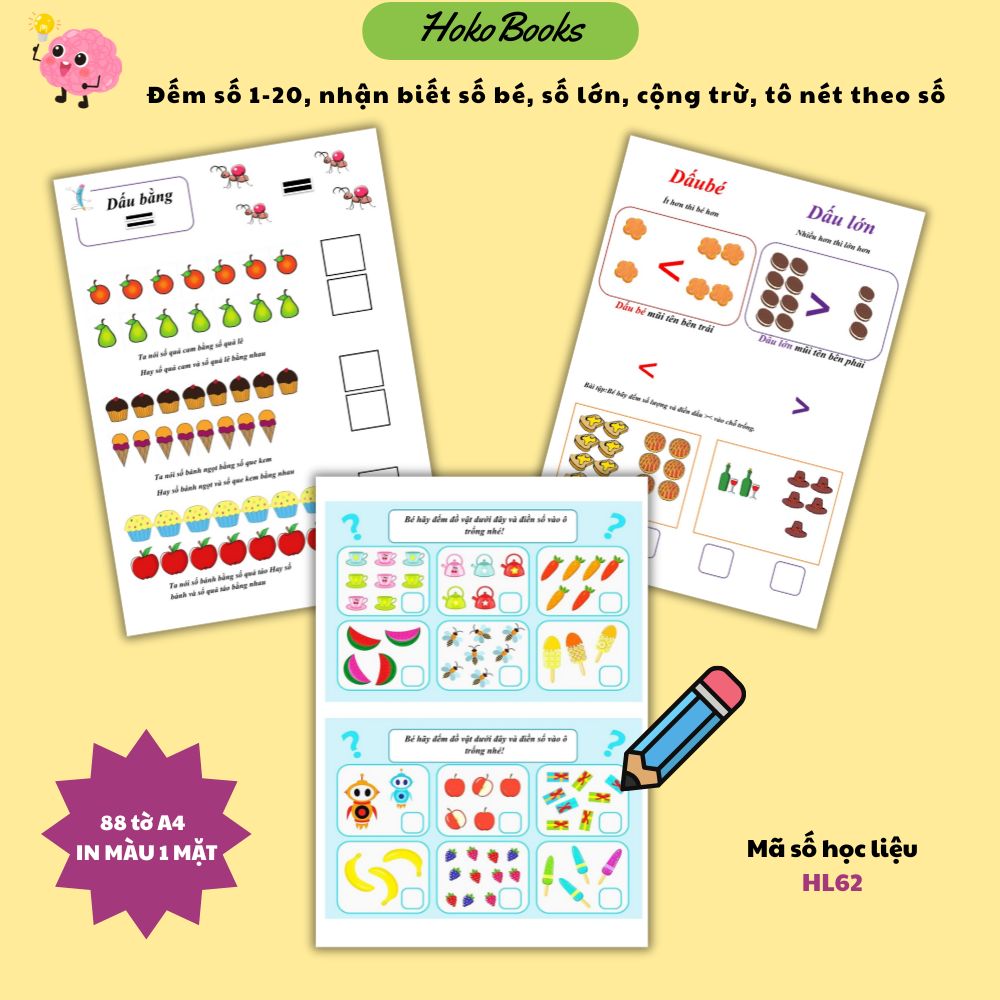 HL62 Học liệu Phiếu toán học tổng hợp Montessori Hokobooks