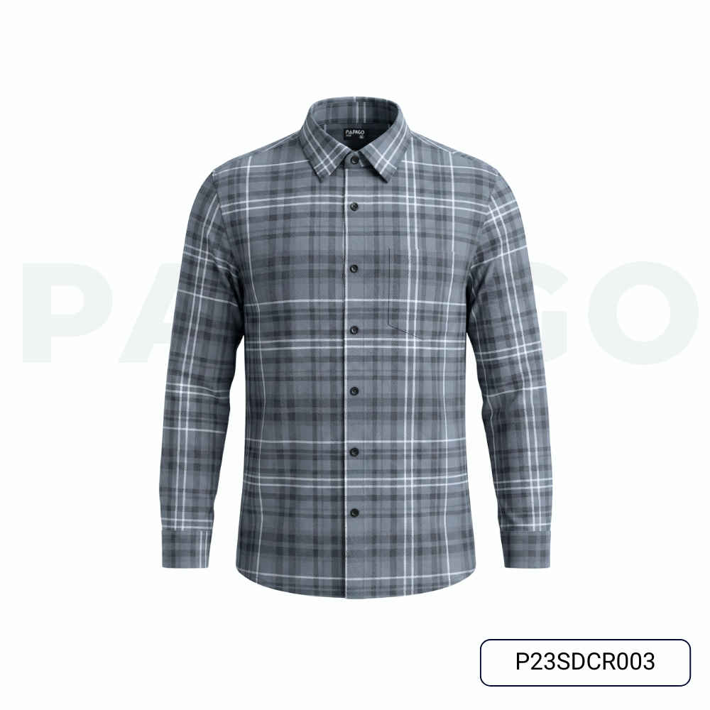 Áo sơ mi nam trung niên PAPAGO tay dài lai bầu sọc caro vải lụa thun mềm mát dáng rộng thoải mái - P23SDCR003_thumbnail_7
